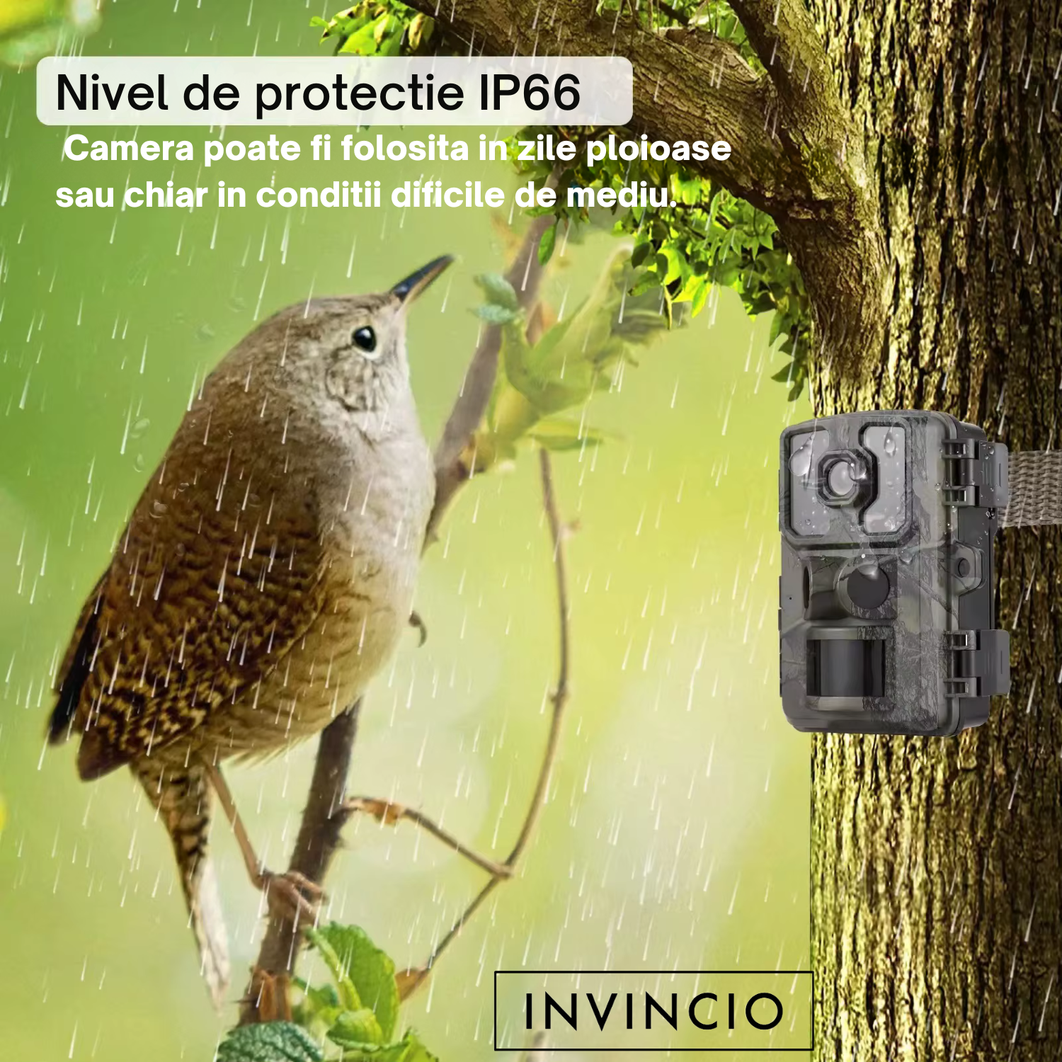 Camera de vanatoare, Invincio Hunter Trail 4K, cu senzor miscare, vedere nocturna IR, rezistent la apa, ecran 2.0 inch, detectie 10m, inregistrare video si foto simultan, alimentare baterii AA, ideala pentru observare fauna sau securitate, camuflaj