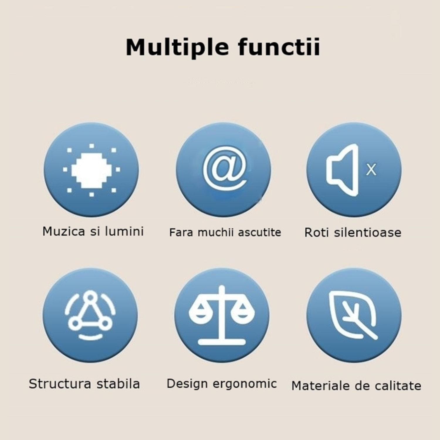 Bicicleta Invincio Kid, fara pedale, interior exterior, pentru copii 1-4 ani, 4 roti EVA silentioase si care nu zgarie parchetul, structura stabila anti-rasturnare, lumini frontale si muzica ambientala, sezut ergonomic, albastra
