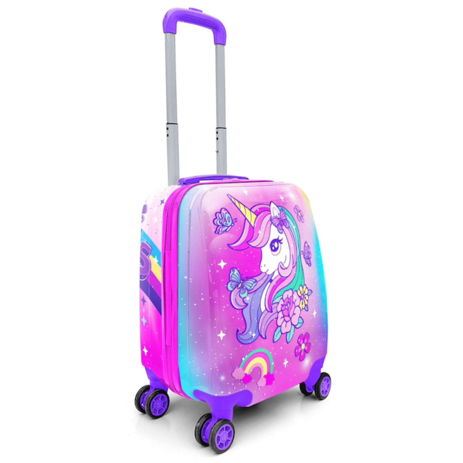 Troler pentru Copii Bezubi Junior, Model Unicorn Roz, Bagaj de Cabina