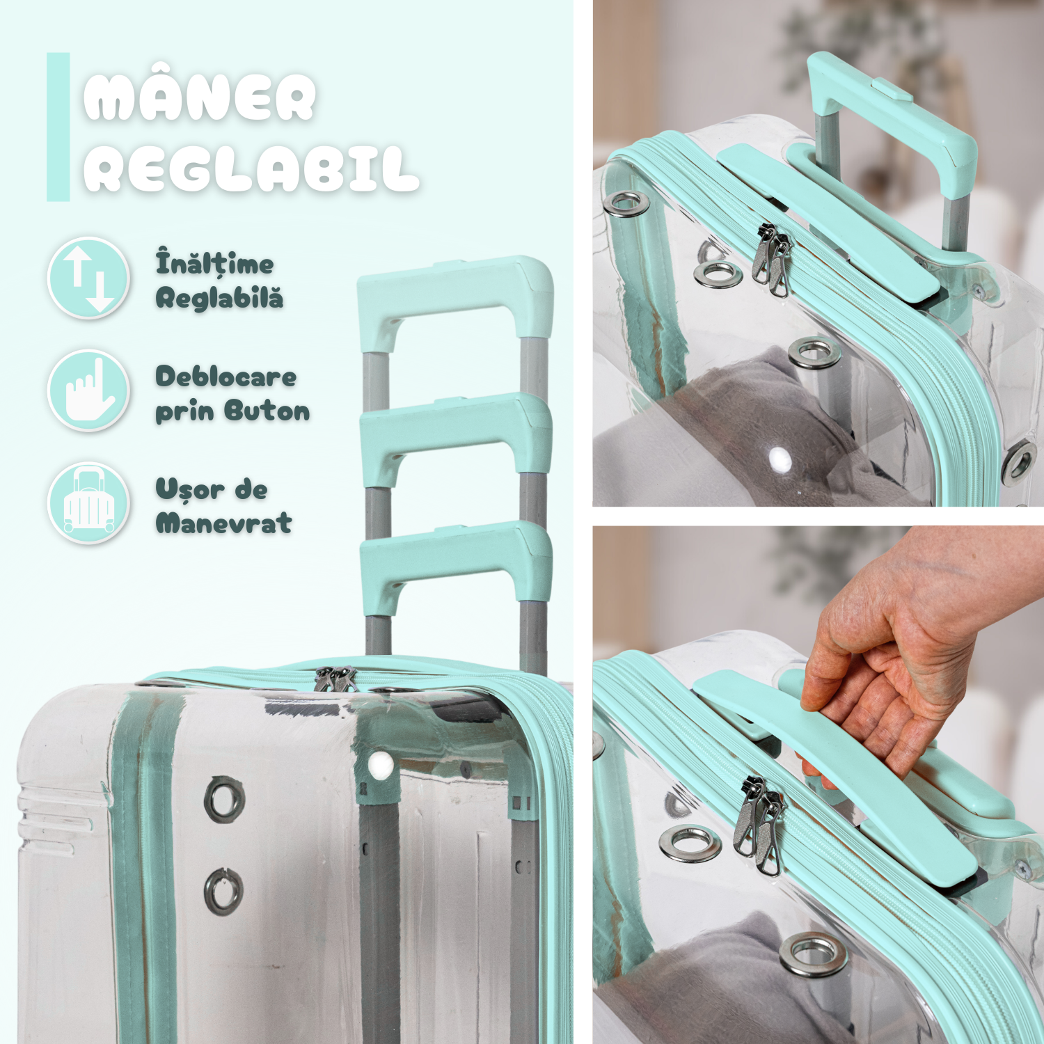 Troler Transport Bezubi Pet, pentru Animale de Companie, Albastru Pastel