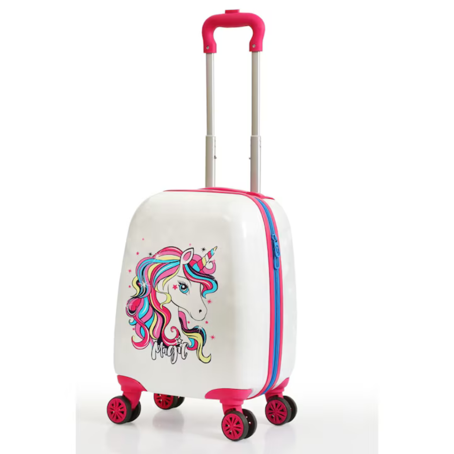 Troler pentru Copii Bezubi Junior, Model Unicorn Alb, Bagaj de Cabina