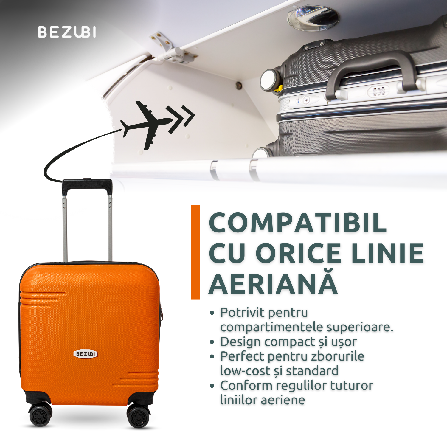 Troler Cabina Bezubi On the Go, Maner Telescopic, Portocaliu Perlat