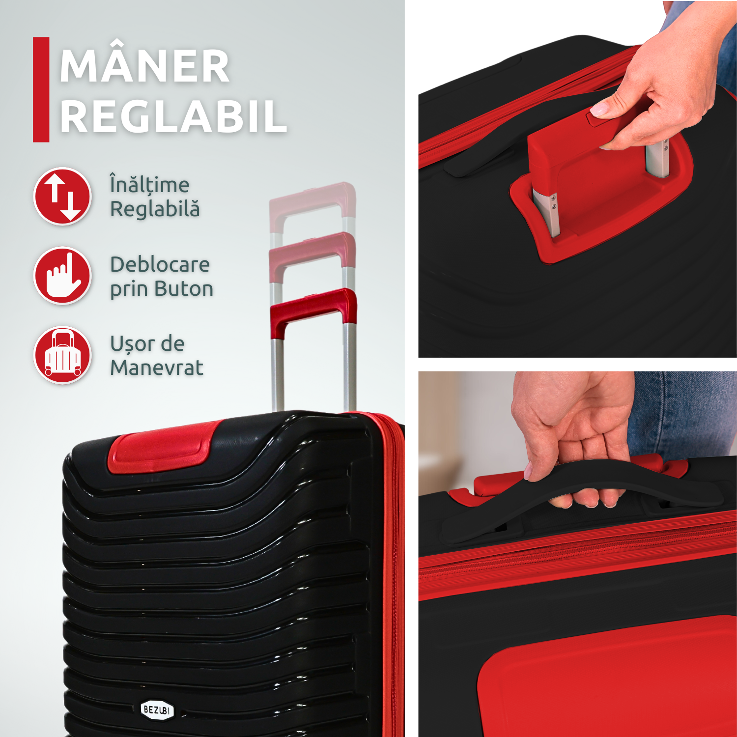 Set complet 3 trolere pentru vacanta, Negru-Rosu