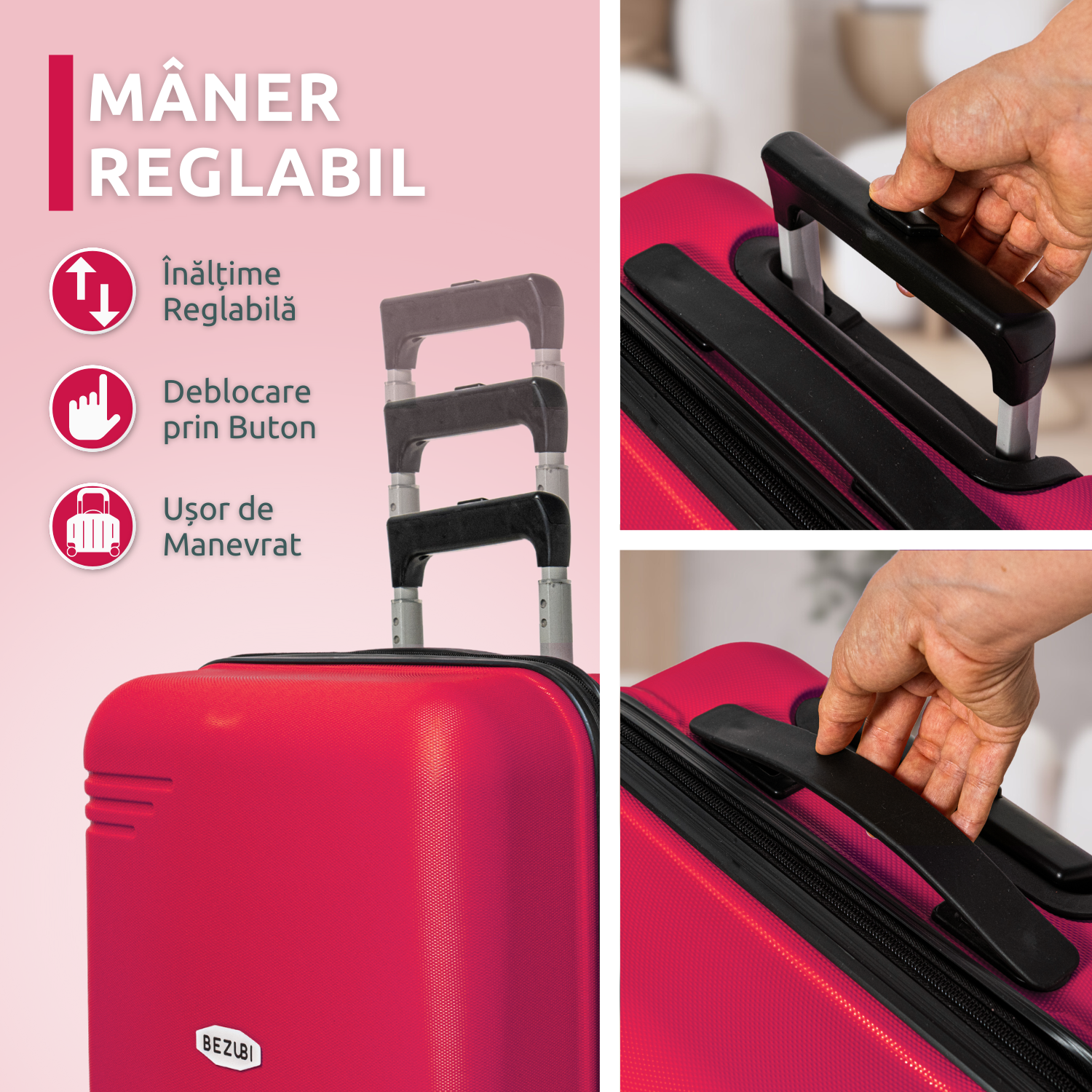 Troler Cabina Bezubi On the Go, Maner Telescopic, Fucsia