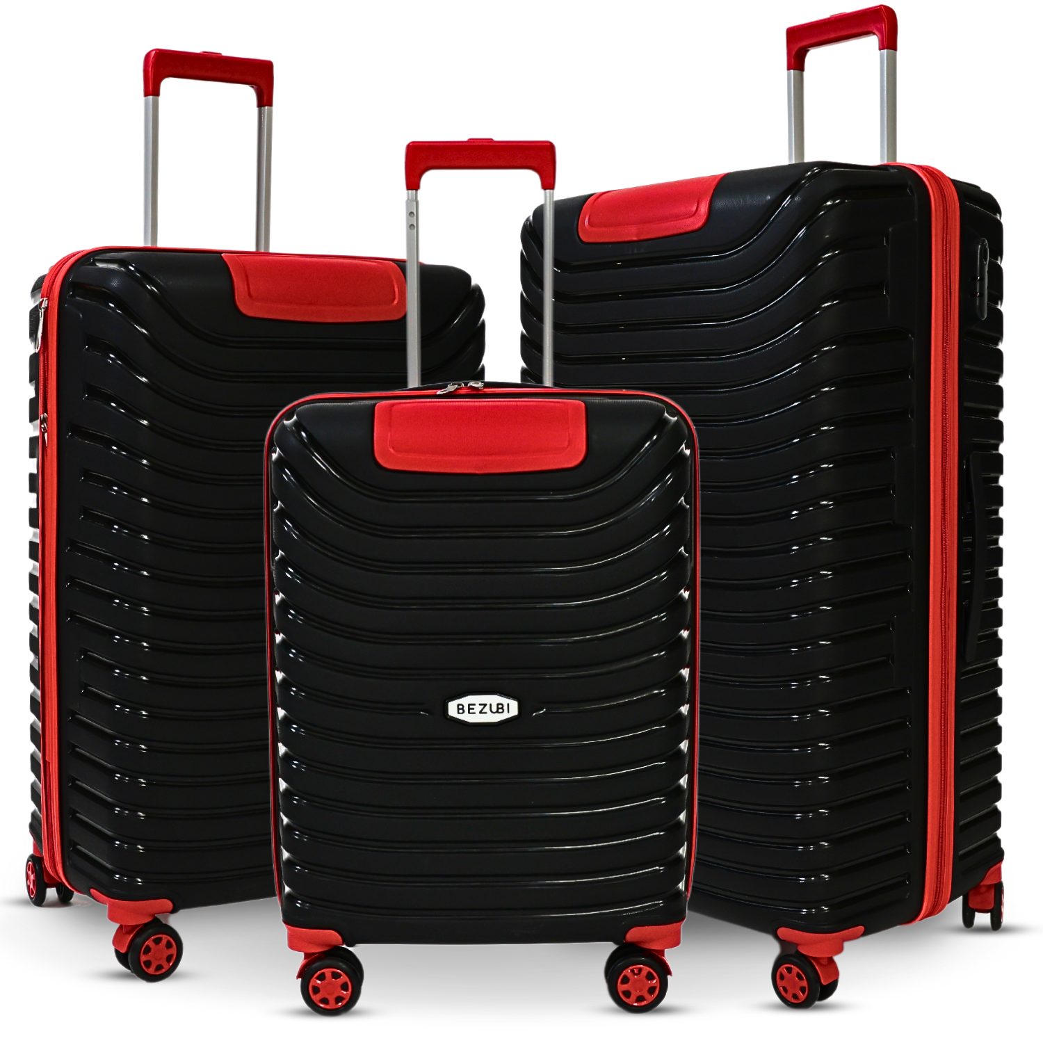 Set complet 3 trolere pentru vacanta, Negru-Rosu