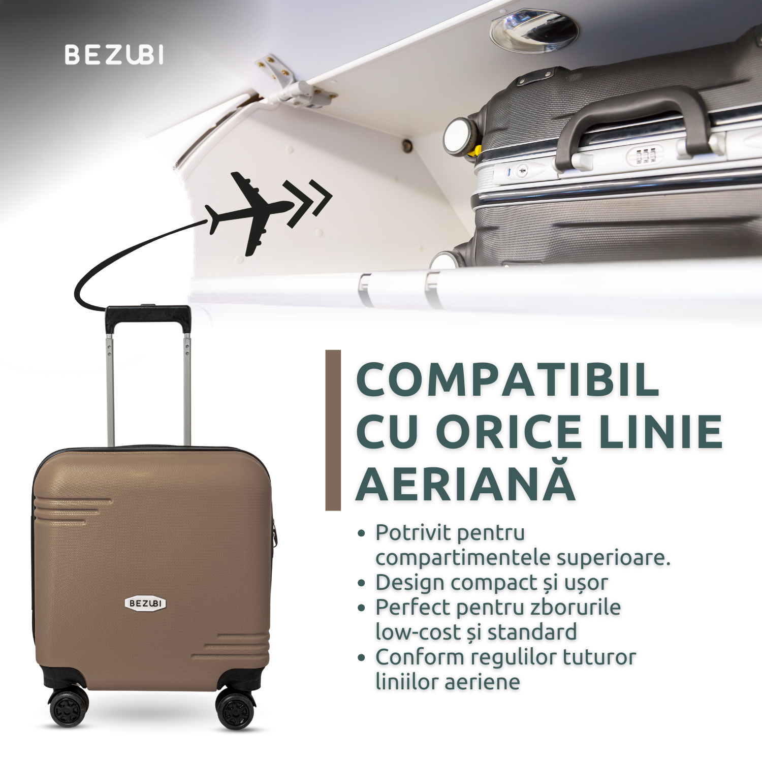 Troler Cabina Bezubi On the Go, Maner Telescopic, Golden Bronze