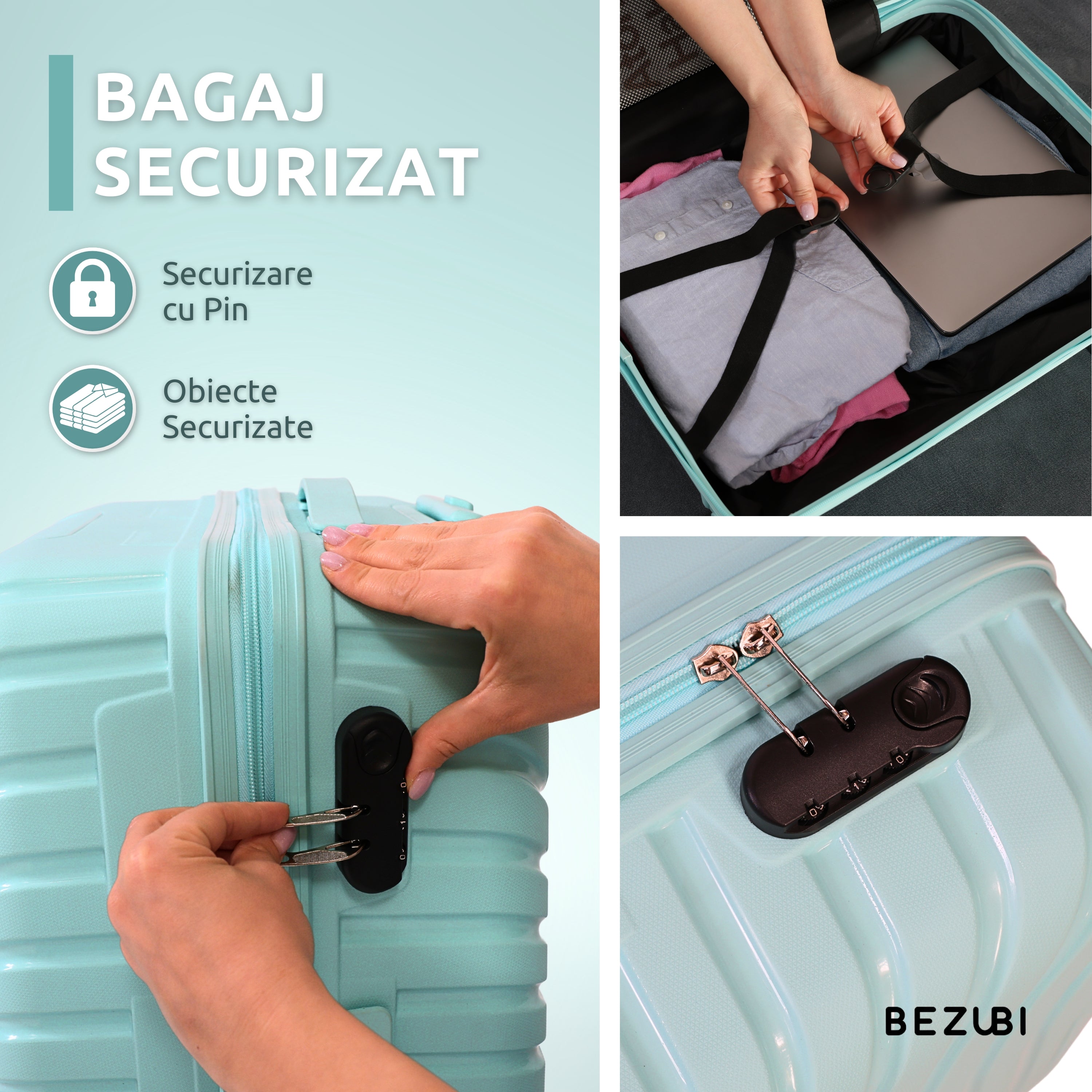 Set complet 3 trolere pentru vacanta, Turcoaz
