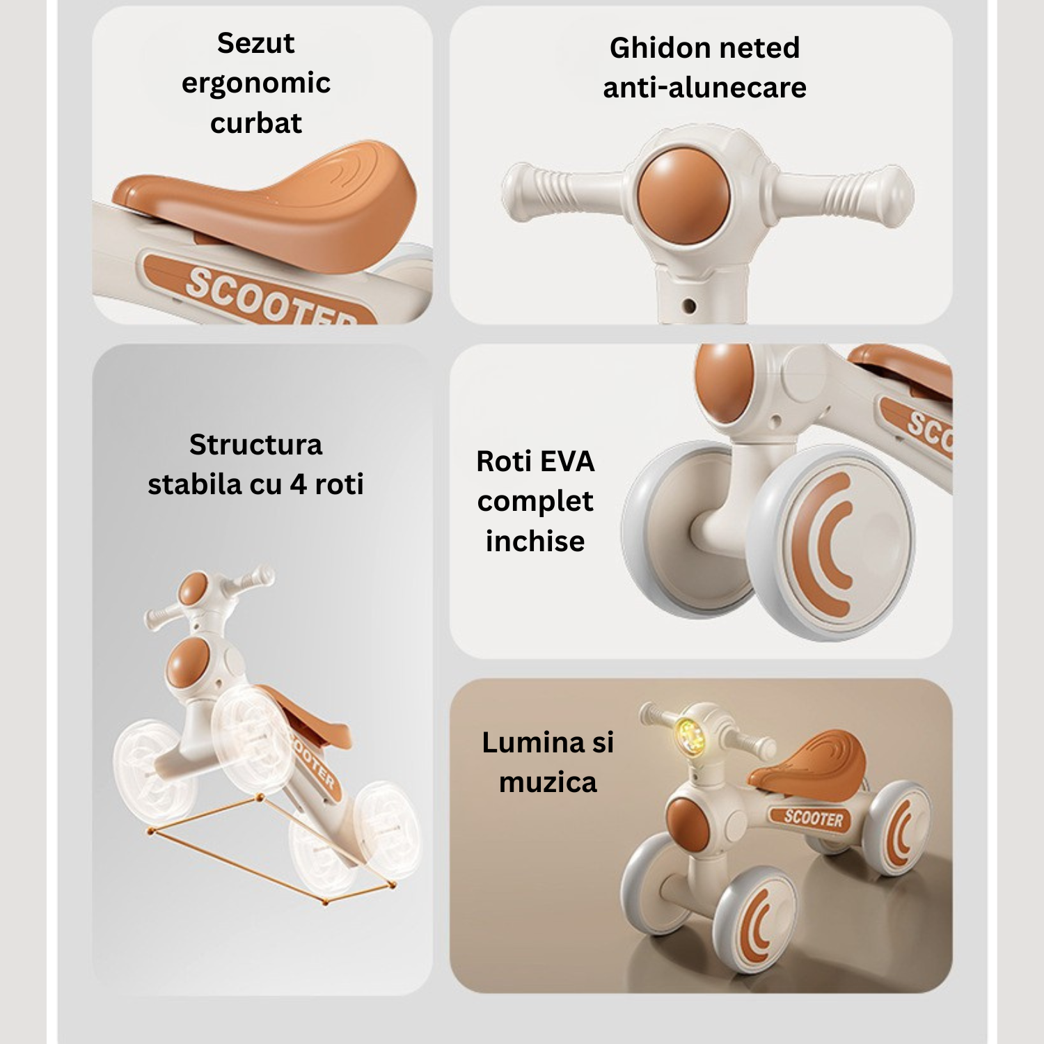 Invincio Kid 1–4 ani – Bicicleta fara pedale cu 4 roti, portocaliu