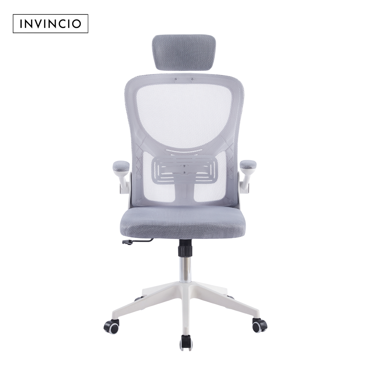 Invincio SmartFit – Scaun ergonomic reglabil cu tetiera, alb-gri