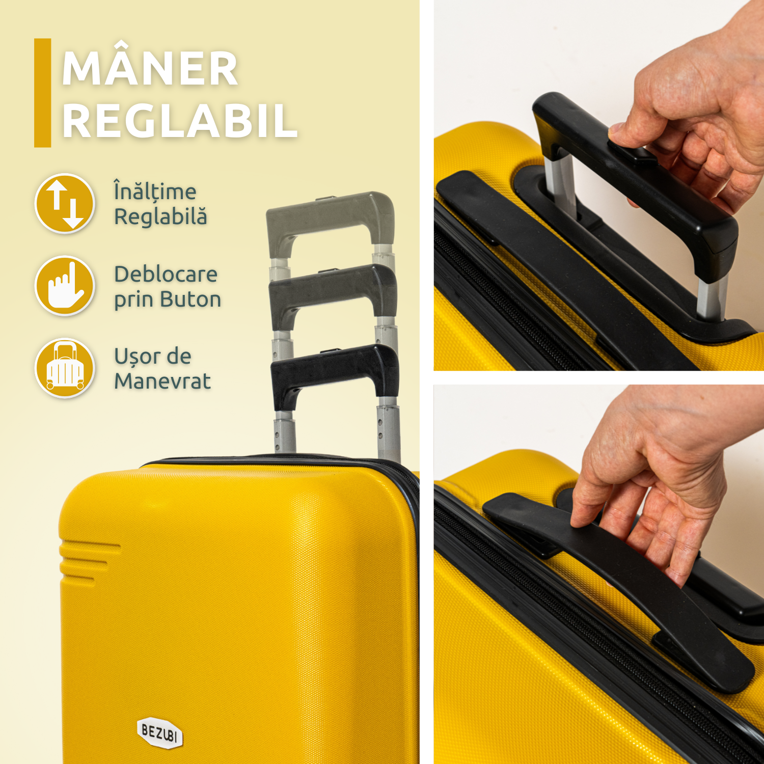 Troler Cabina Bezubi On the Go, Maner Telescopic, Galben Imperial