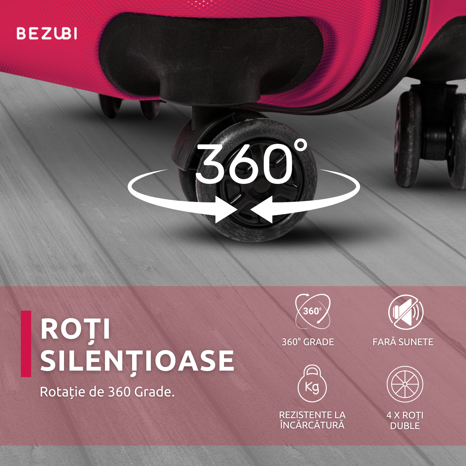Troler Cabina Bezubi On the Go, Maner Telescopic, Fucsia