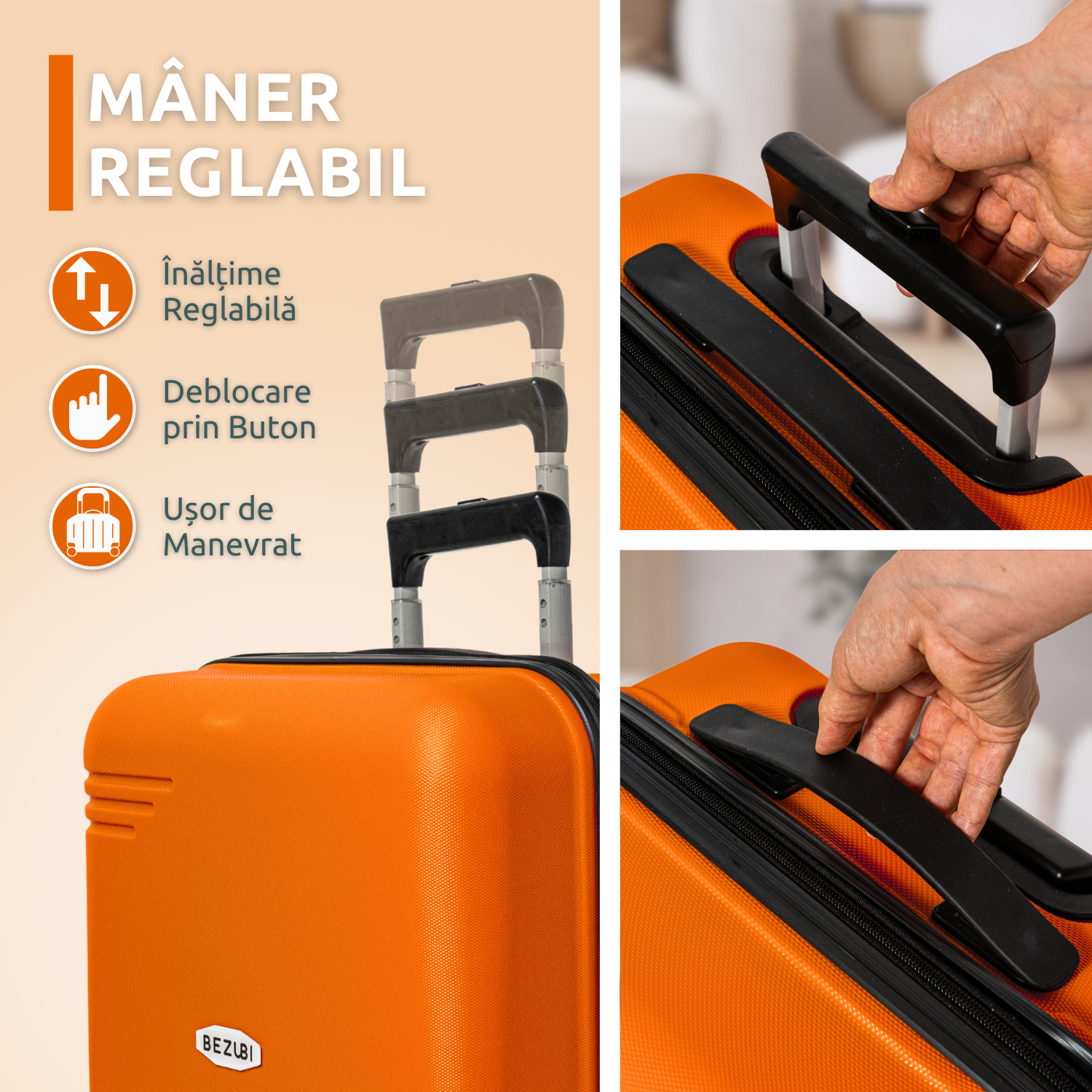 Troler Cabina Bezubi On the Go, Maner Telescopic, Portocaliu Perlat