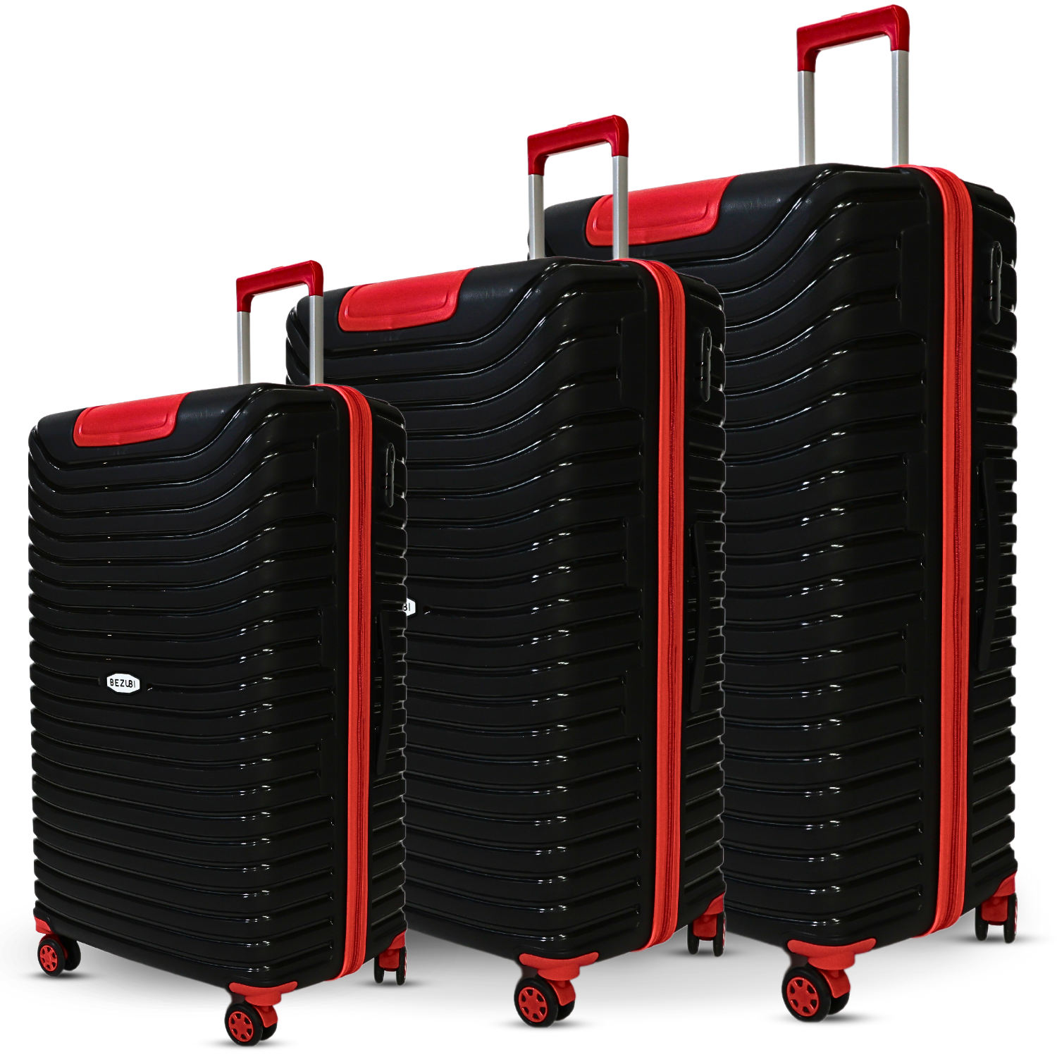 Set complet 3 trolere pentru vacanta, Negru-Rosu