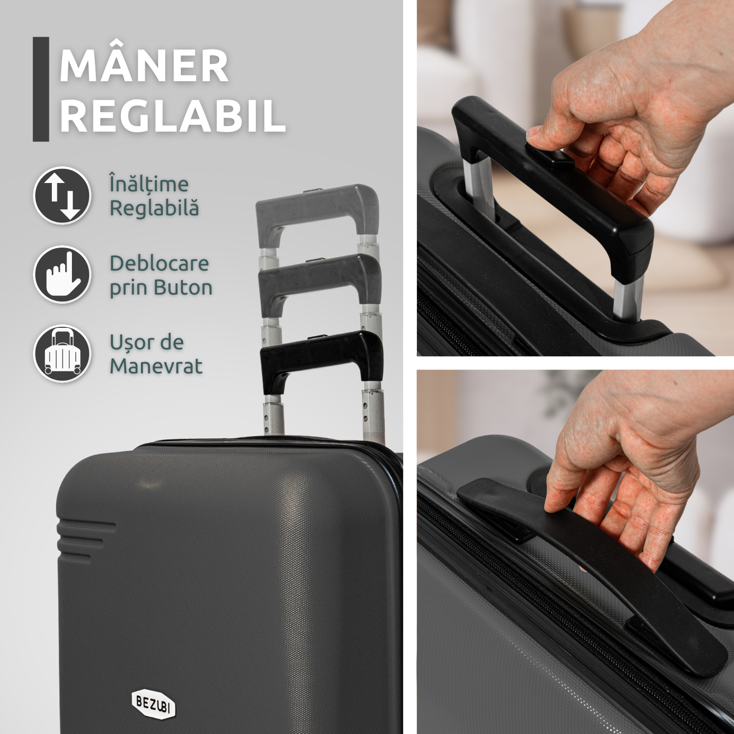 Troler Cabina Bezubi On the Go, Maner Telescopic, Negru Obsidian