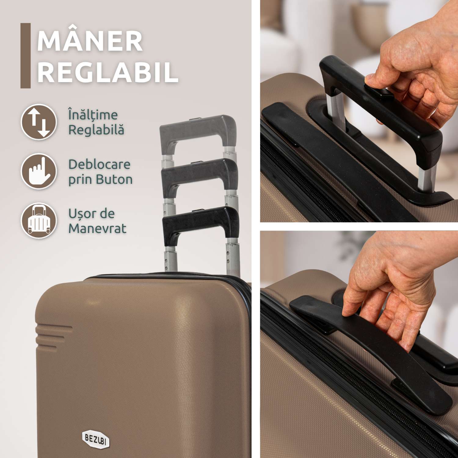 Troler Cabina Bezubi On the Go, Maner Telescopic, Golden Bronze