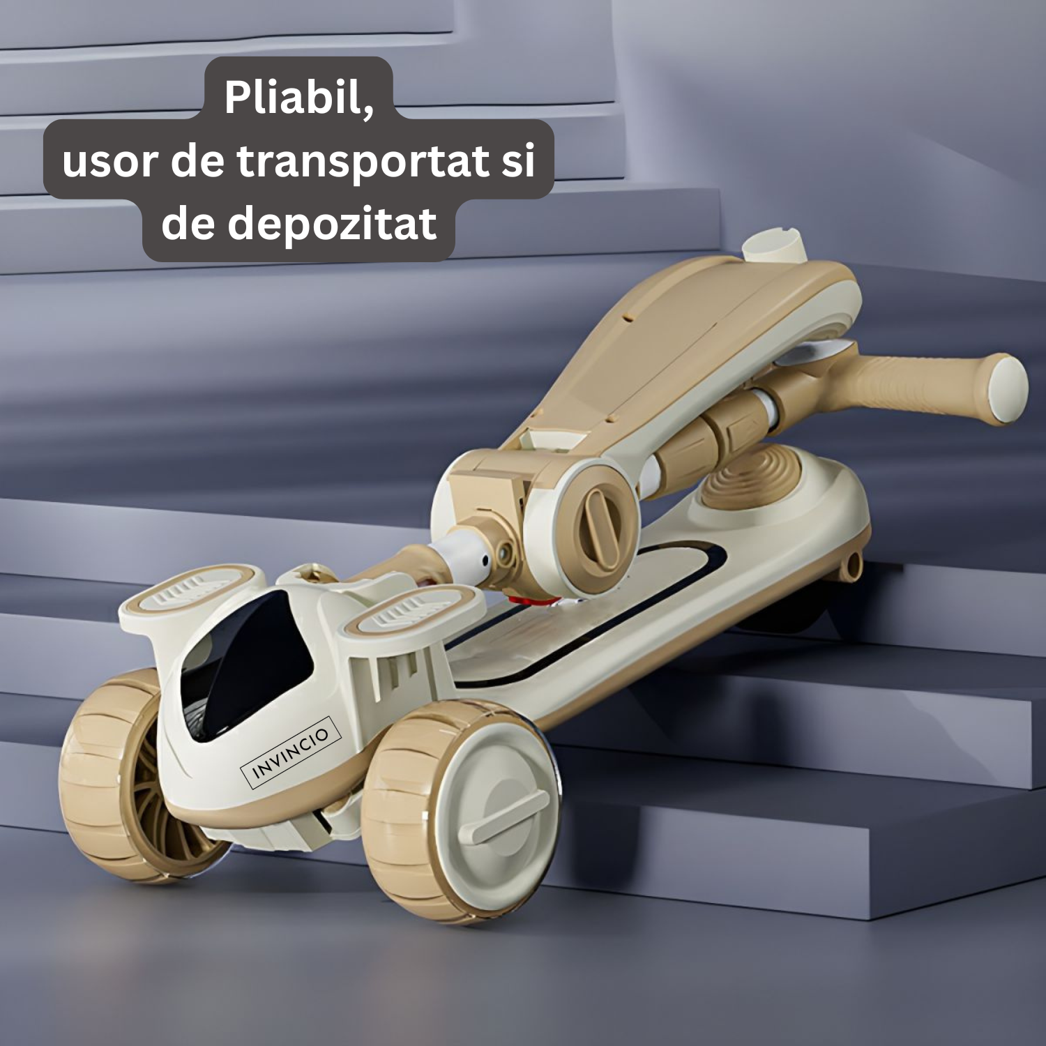 Invincio Scooter 1–6 ani – Trotineta multifunctionala 4-in-1, bej