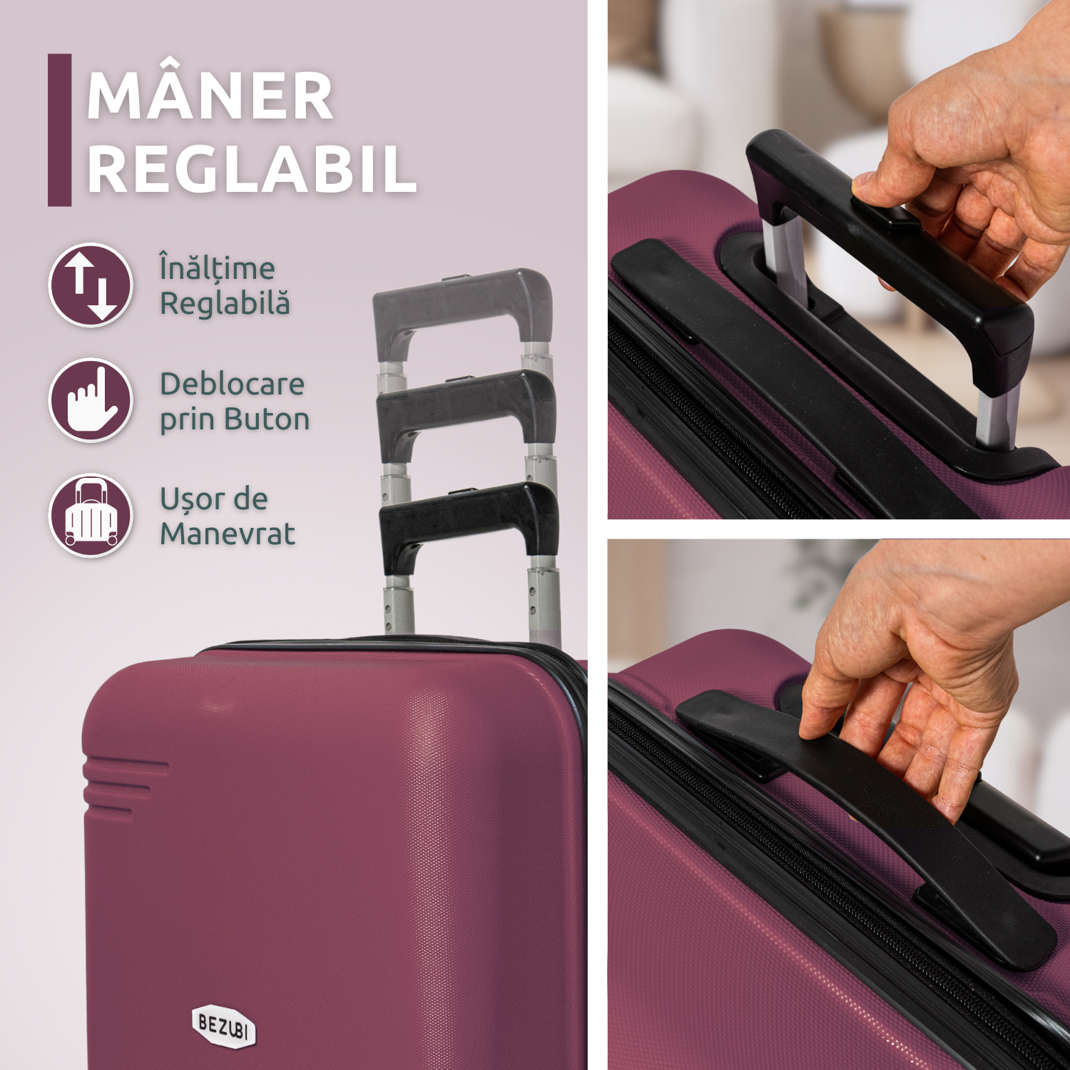 Troler Cabina Bezubi On the Go, Maner Telescopic, Roz Mineral