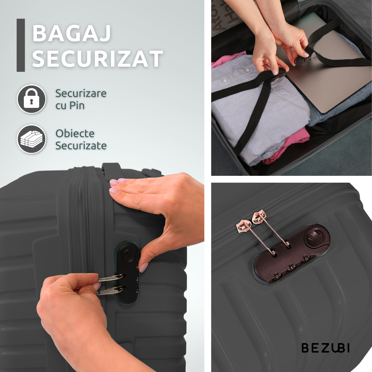 Set complet 3 trolere pentru vacanta, Gri