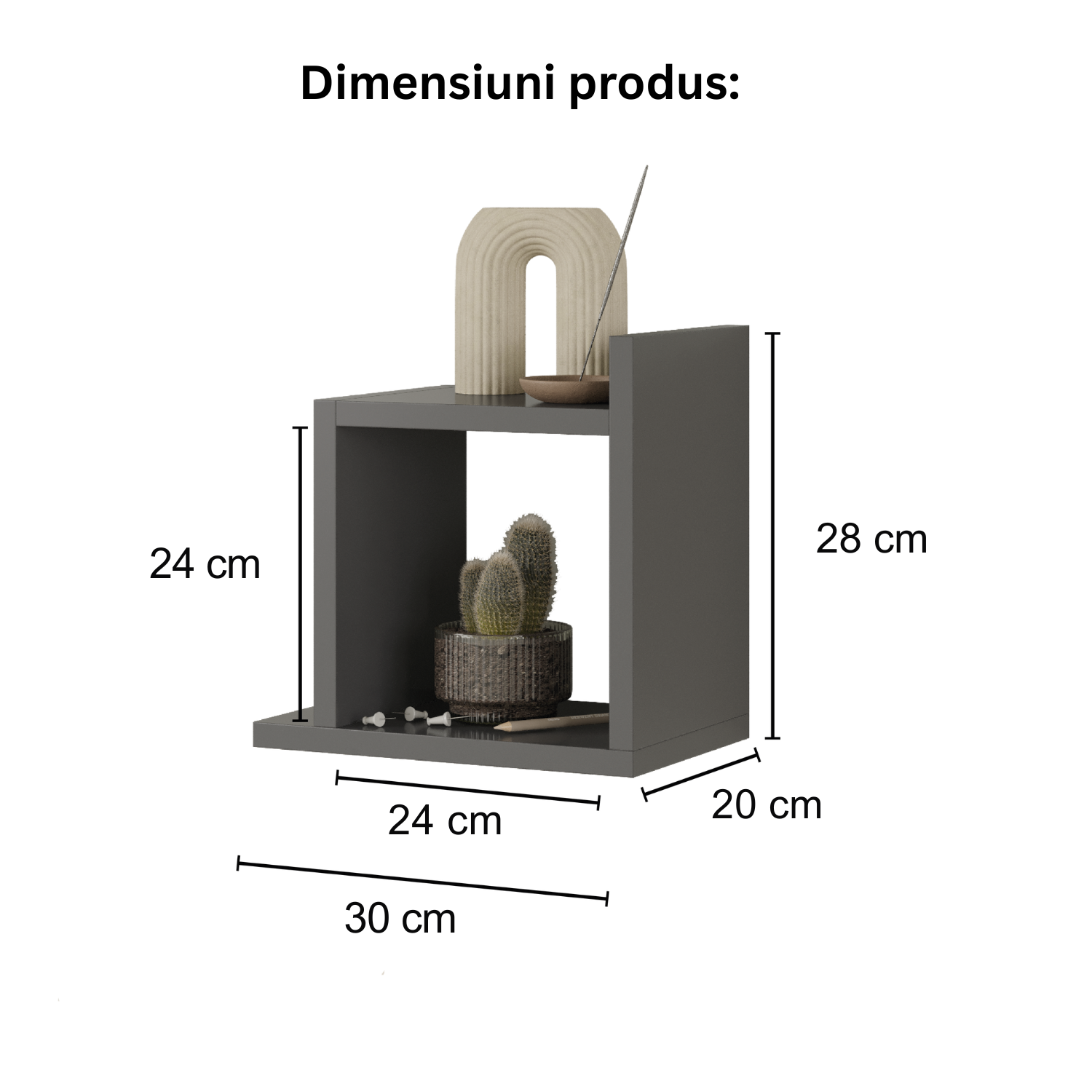 Etajera de perete modulara dubla Capri, design geometric modern, 2 rafturi cubice, montaj usor, dimensiuni 58x60x20 cm, ideala pentru carti, decoratiuni si plante, gri