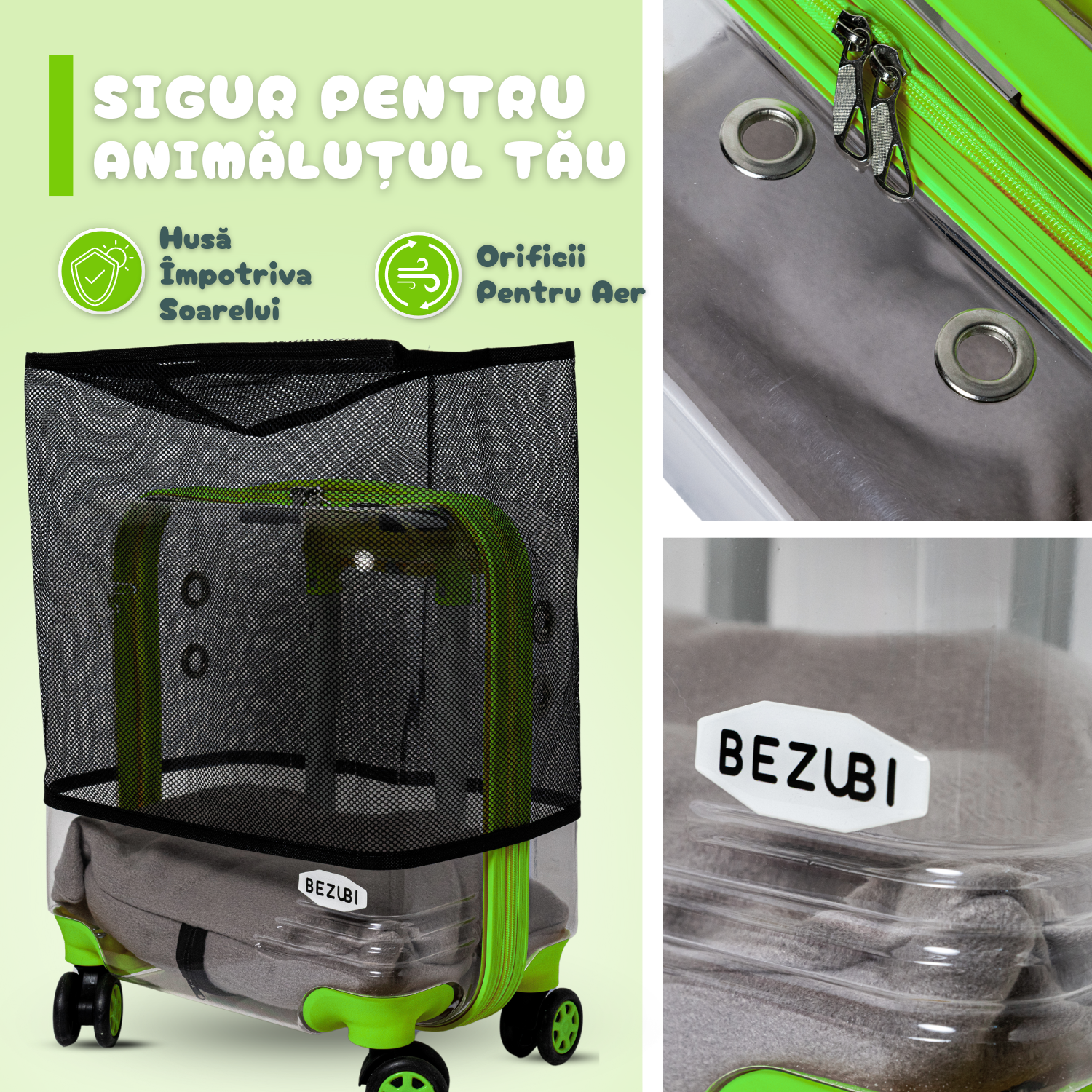 Troler Transport Bezubi Pet, pentru Animale de Companie, Verde