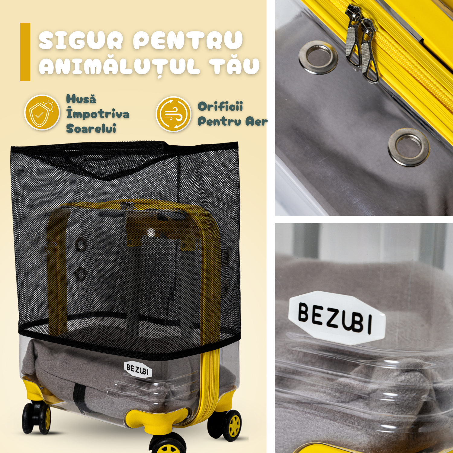 Troler Transport Bezubi Pet, pentru Animale de Companie, Galben