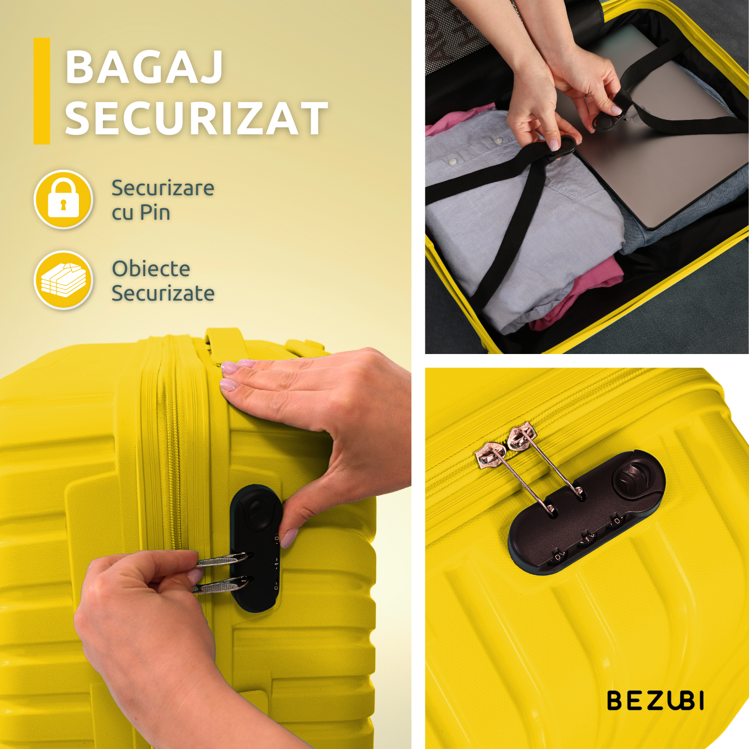 Set complet 3 trolere pentru vacanta, Galben