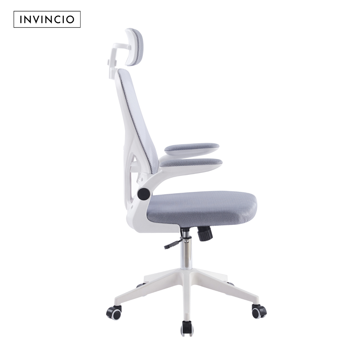 Invincio SmartFit – Scaun ergonomic reglabil cu tetiera, alb-gri