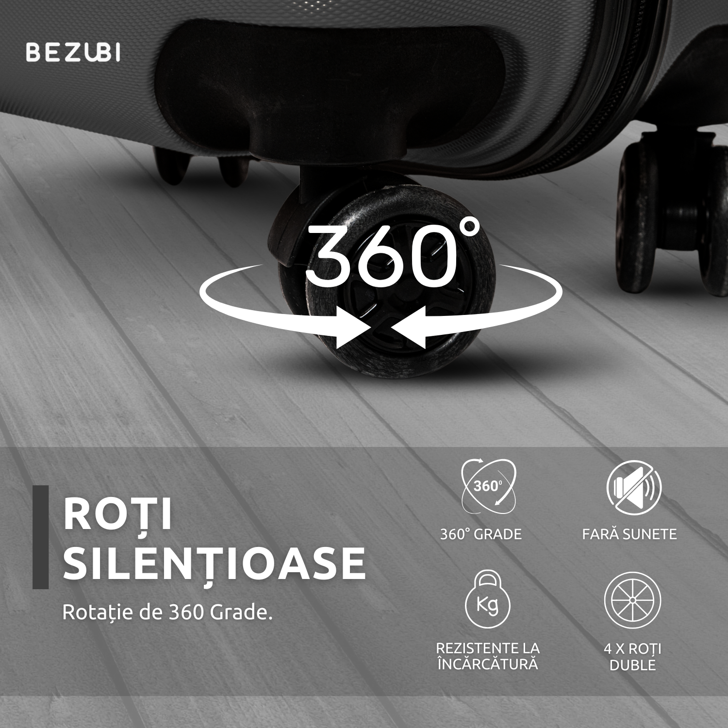 Troler Cabina Bezubi On the Go, Maner Telescopic, Negru Obsidian