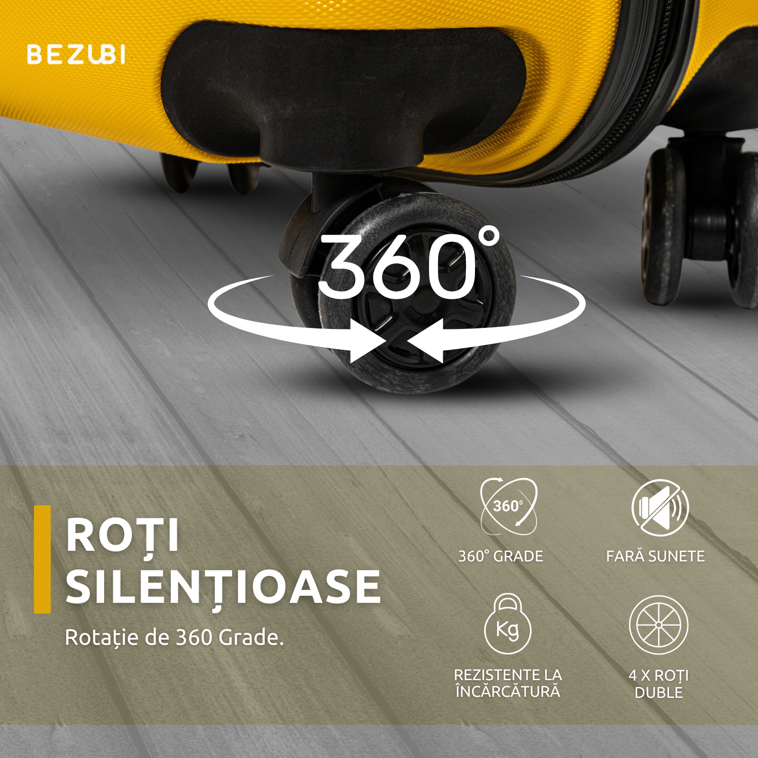 Troler Cabina Bezubi On the Go, Maner Telescopic, Galben Imperial