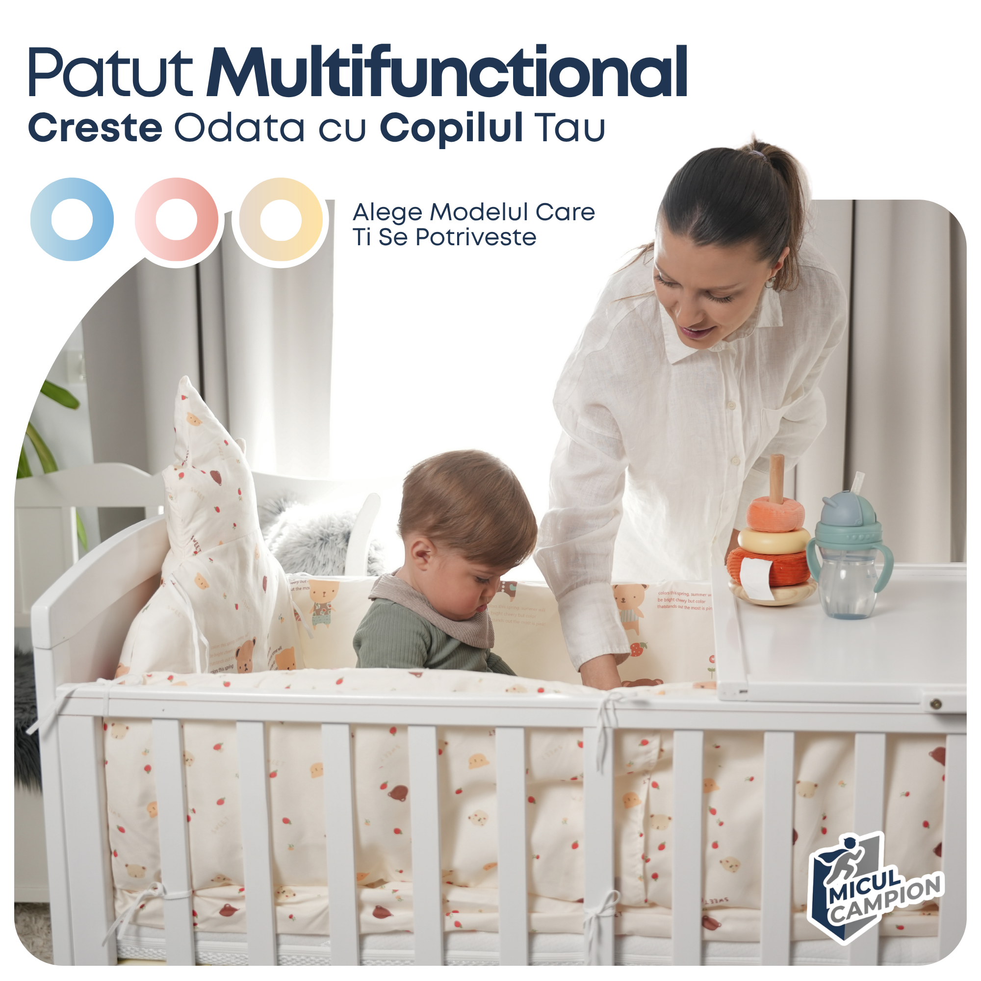 Patut extensibil din lemn, potrivit 0-6 ani, transformabil in birou +6 ani
