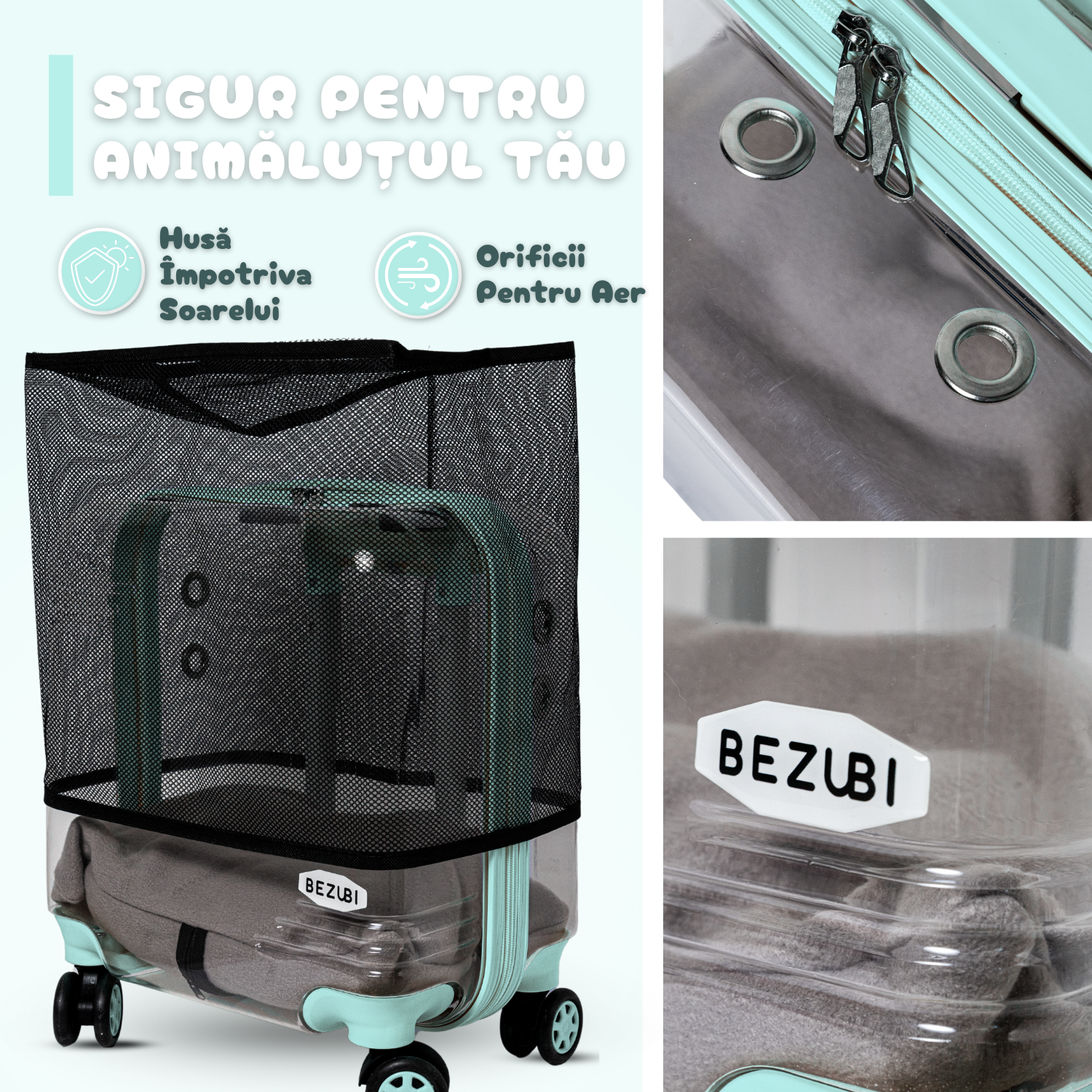 Troler Transport Bezubi Pet, pentru Animale de Companie, Albastru Pastel