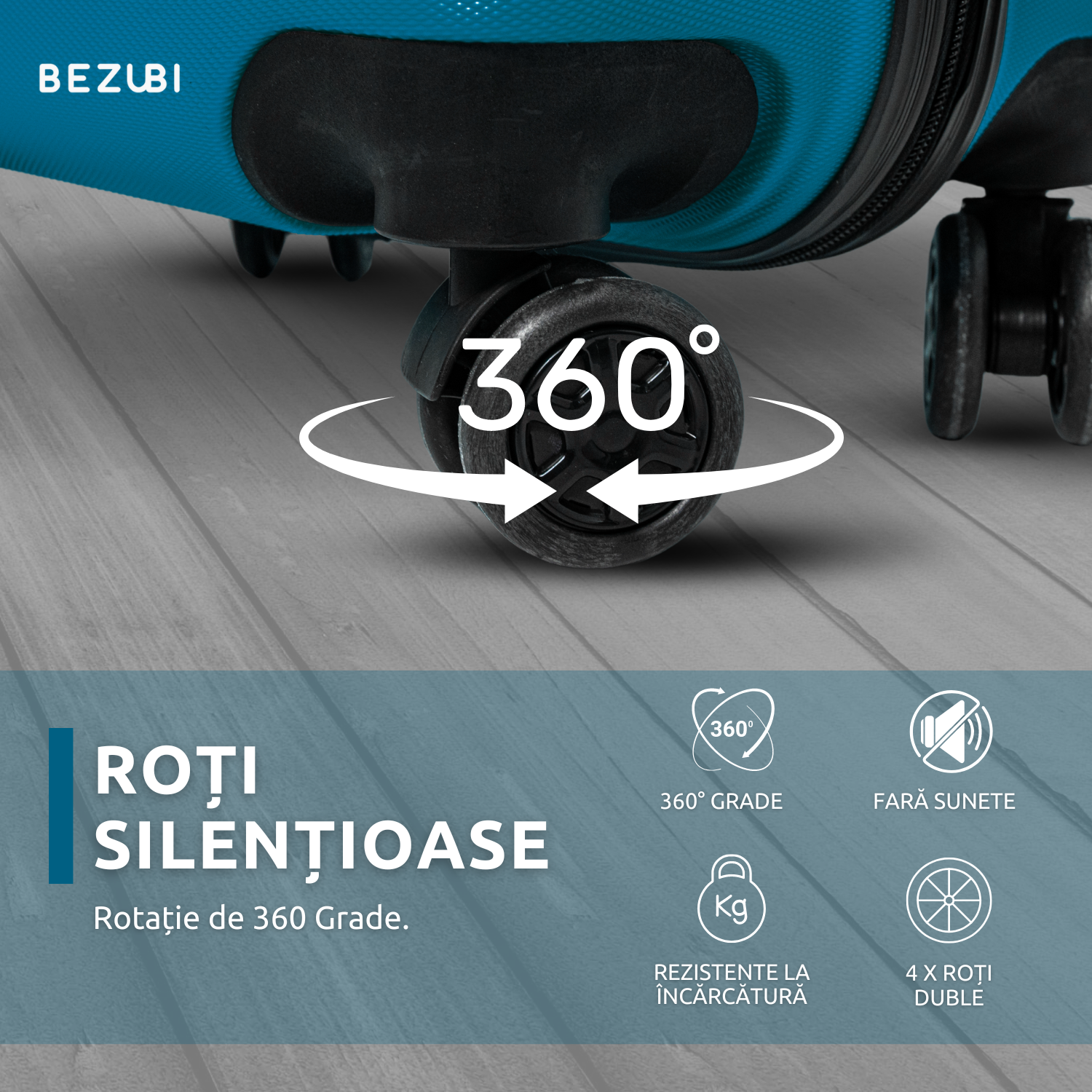 Troler Cabina Bezubi On the Go, Maner Telescopic, Albastru Azur