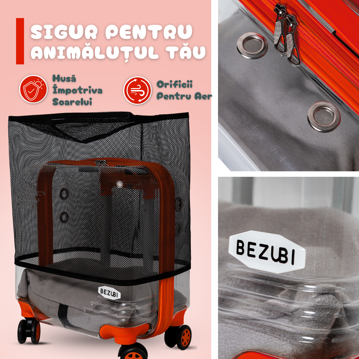 Troler Transport Bezubi Pet, pentru Animale de Companie, Portocaliu