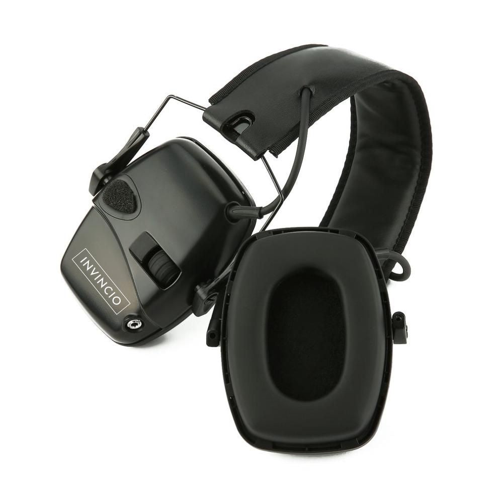 Casti tactice antifon activ INVINCIO® HL, protectie auz, antifonate electronic, doua microfoane, filtrare zgomot ambiental, sensibilitate reglabila, profil redus, conectare audio prin jack, pentru poligon, vanatoare, paintball, airsoft, Negru