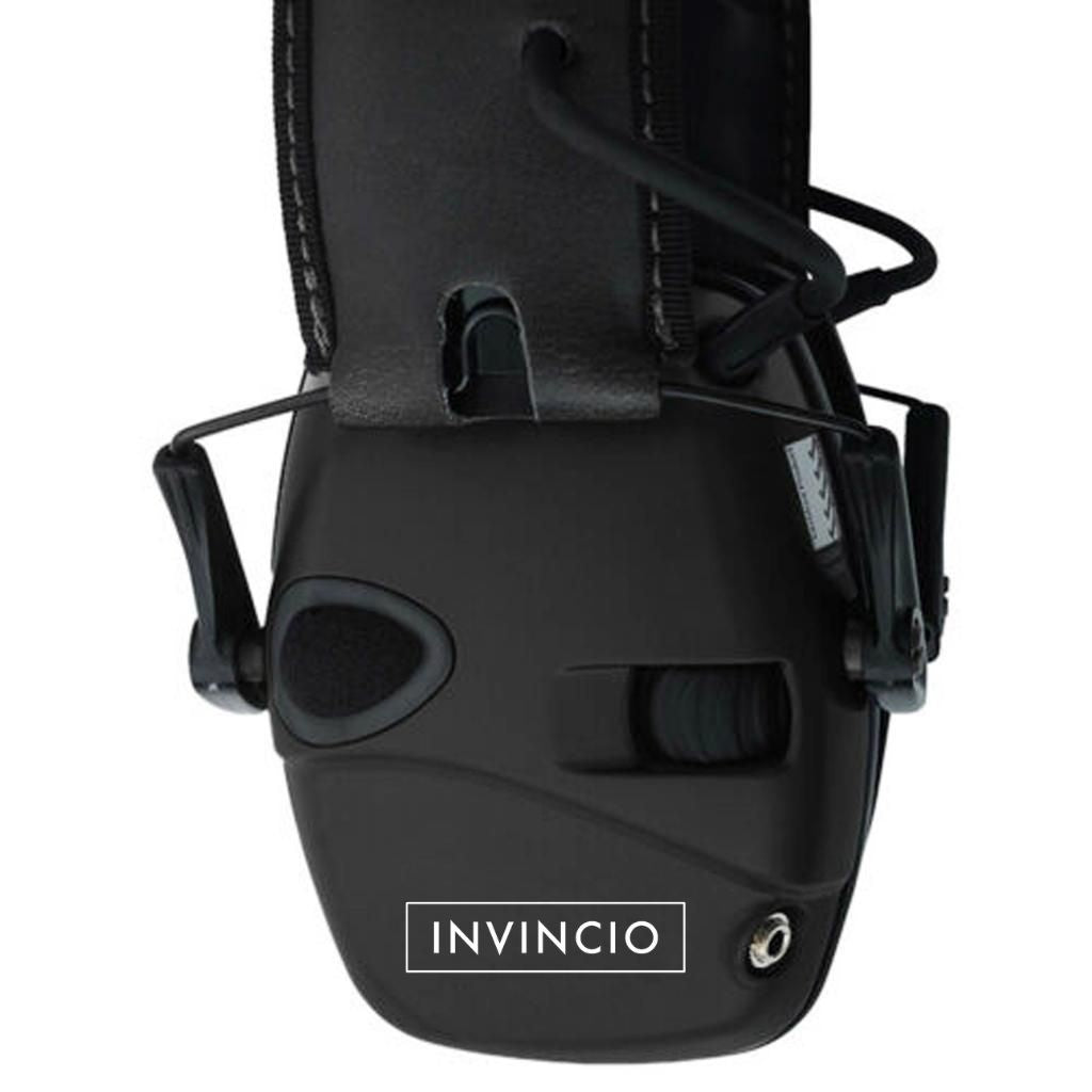 Casti tactice antifon activ INVINCIO® HL, protectie auz, antifonate electronic, doua microfoane, filtrare zgomot ambiental, sensibilitate reglabila, profil redus, conectare audio prin jack, pentru poligon, vanatoare, paintball, airsoft, Negru