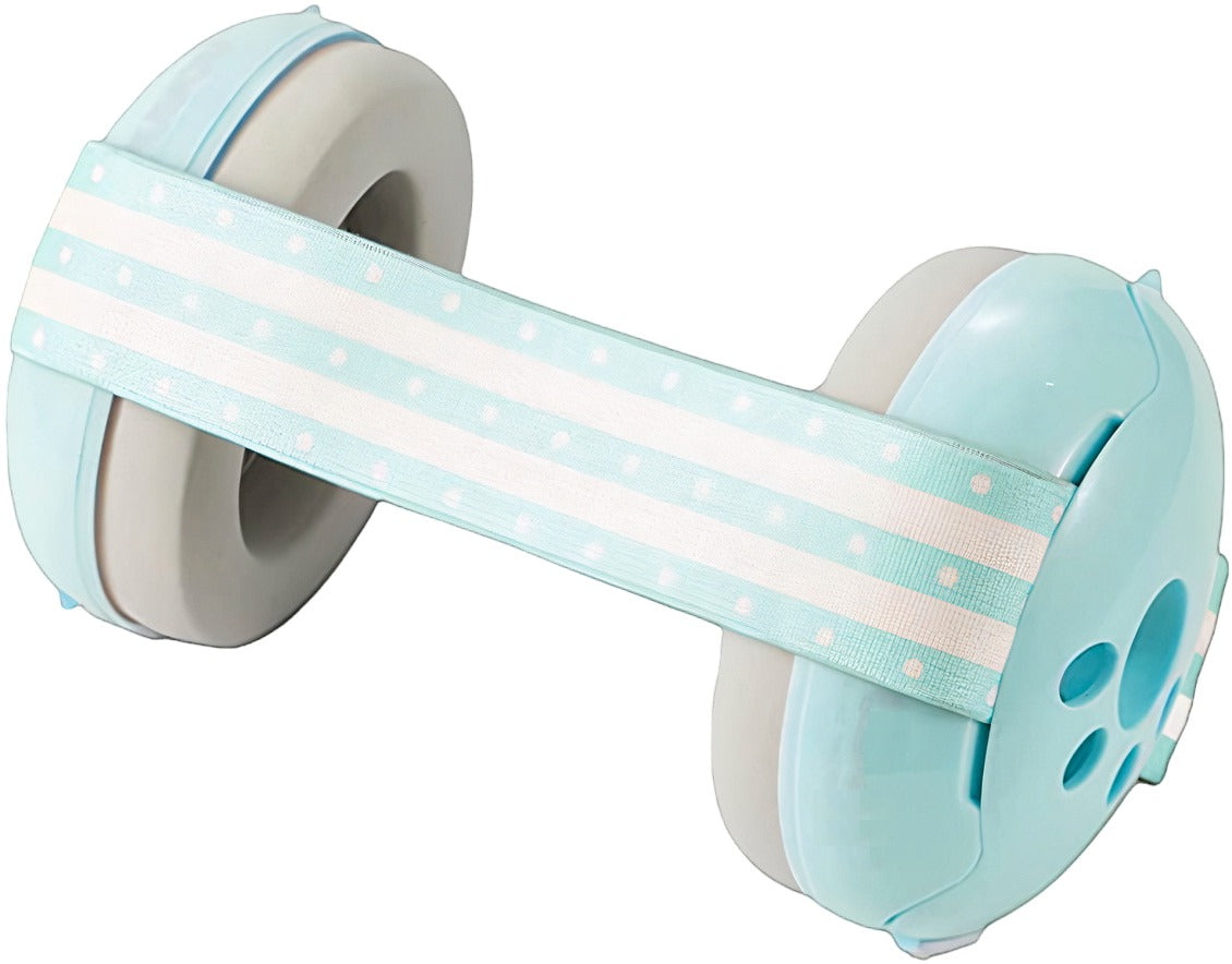 Casti antifonate INVINCIO® Muffy, pentru copii si bebelusi pana la 36 luni, protectie auditiva in medii zgomotoase, sistem de prindere sigur pentru fontanela, bentita elastica, usor de folosit, Albastru