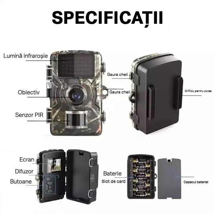 Camera de vanatoare INVINCIO®, monitorizare fauna salbatica, supraveghere gospodarie, foto 12MP, video FHD 1920x1080, protectie IP66, senzor miscare cu infrarosu PIR, display 2 inci, alimentare baterii, stand-by pana la 6 luni, stocare card TF, Camuflaj