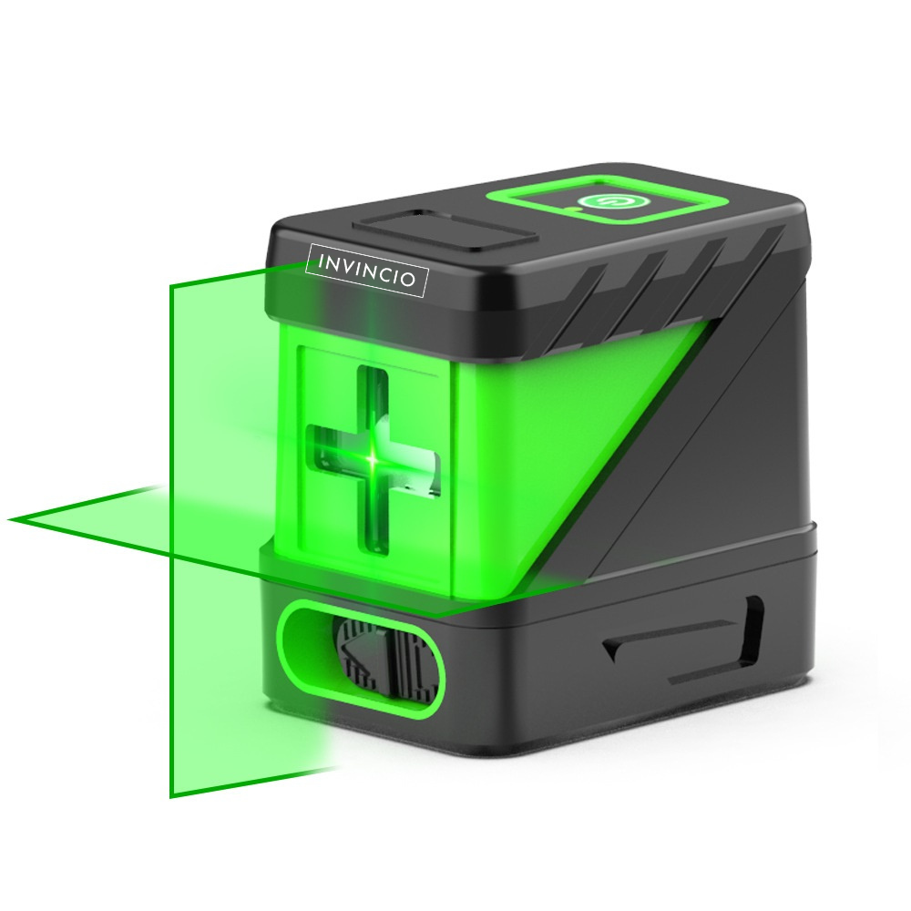 Nivela laser verde Invincio Practic, fascicol laser cruce, auto-nivelare ±4º grade, raza 20 m, 4 intensitati luminare, functie blocare pentru linii diagonale, precizie ± 3mm la 20m, 79x49x78 cm, verde