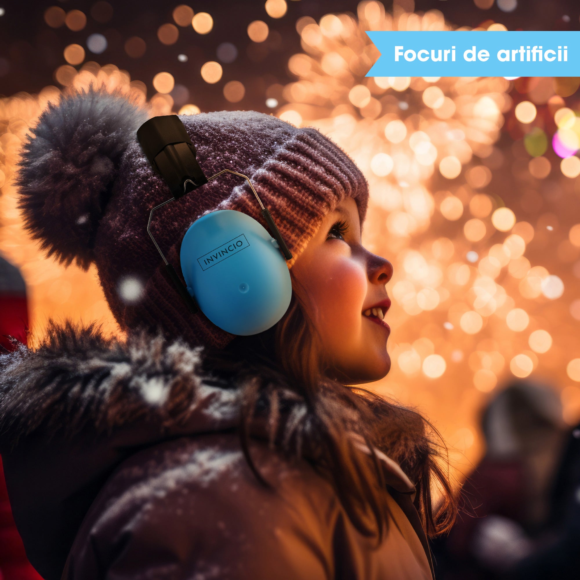 Casti antifoane copii 3-10 ani INVINCIO Safety, marime reglabil, confortabile, ergonomice, captusite, usoare, pentru protectia auzului, albastru mat