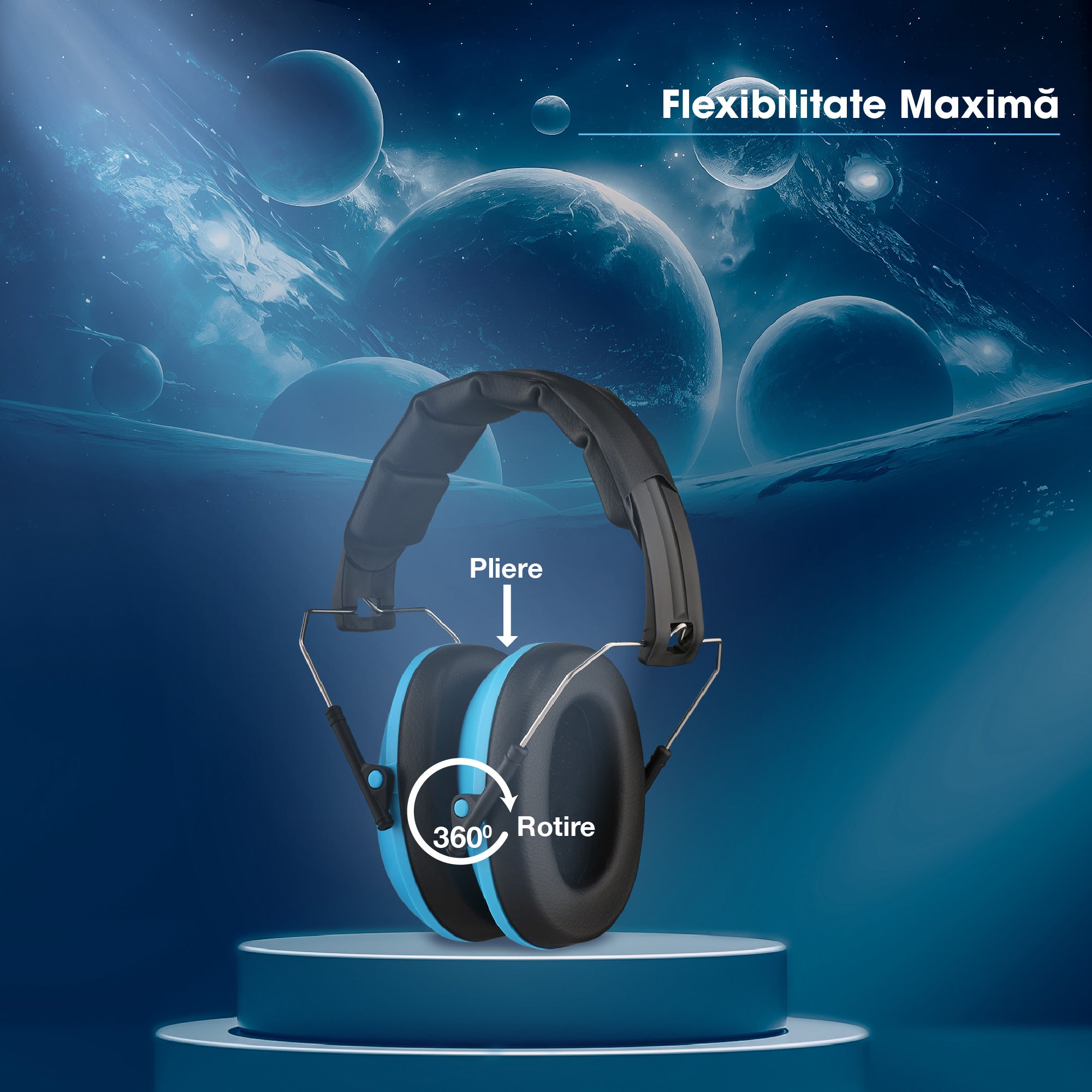 Casti antifoane copii 3-10 ani INVINCIO Safety, marime reglabil, confortabile, ergonomice, captusite, usoare, pentru protectia auzului, albastru mat