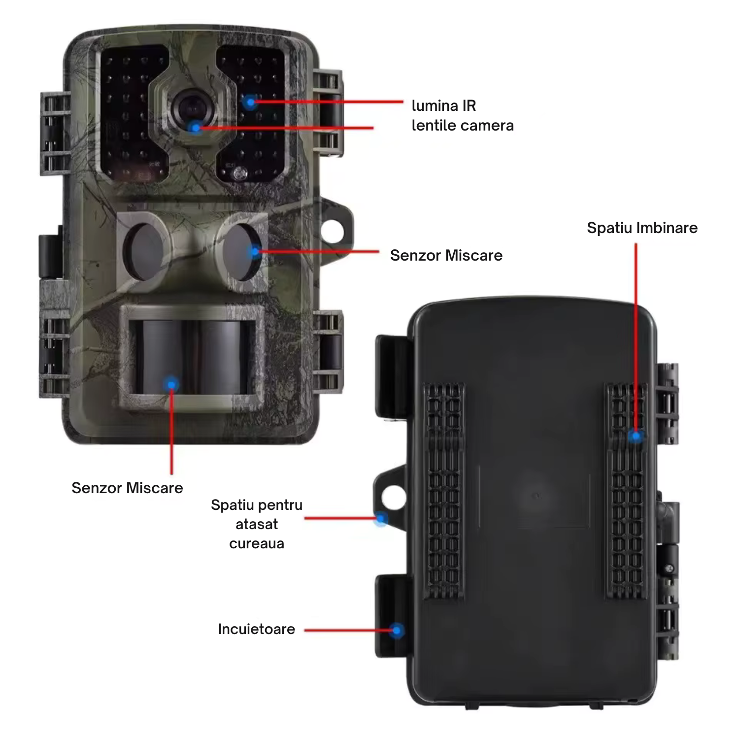Camera de vanatoare, Invincio Hunter Trail 4K, cu senzor miscare, vedere nocturna IR, rezistent la apa, ecran 2.0 inch, detectie 10m, inregistrare video si foto simultan, alimentare baterii AA, ideala pentru observare fauna sau securitate, camuflaj