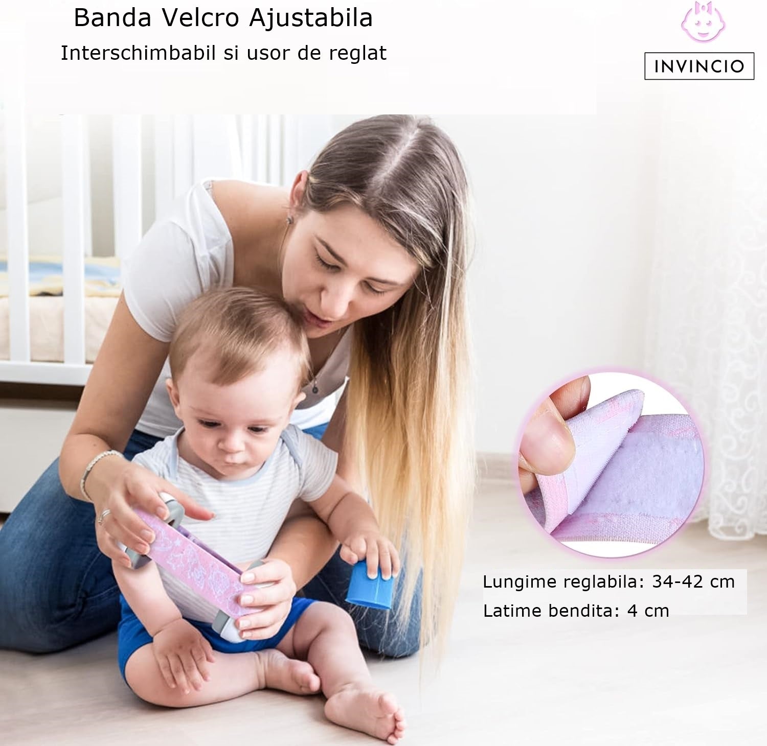 Casti Antifonate Invincio Baby Protection pentru bebelusi, protectie auditiva, marime reglabila, bebelusi 3-36 luni, culoare roz