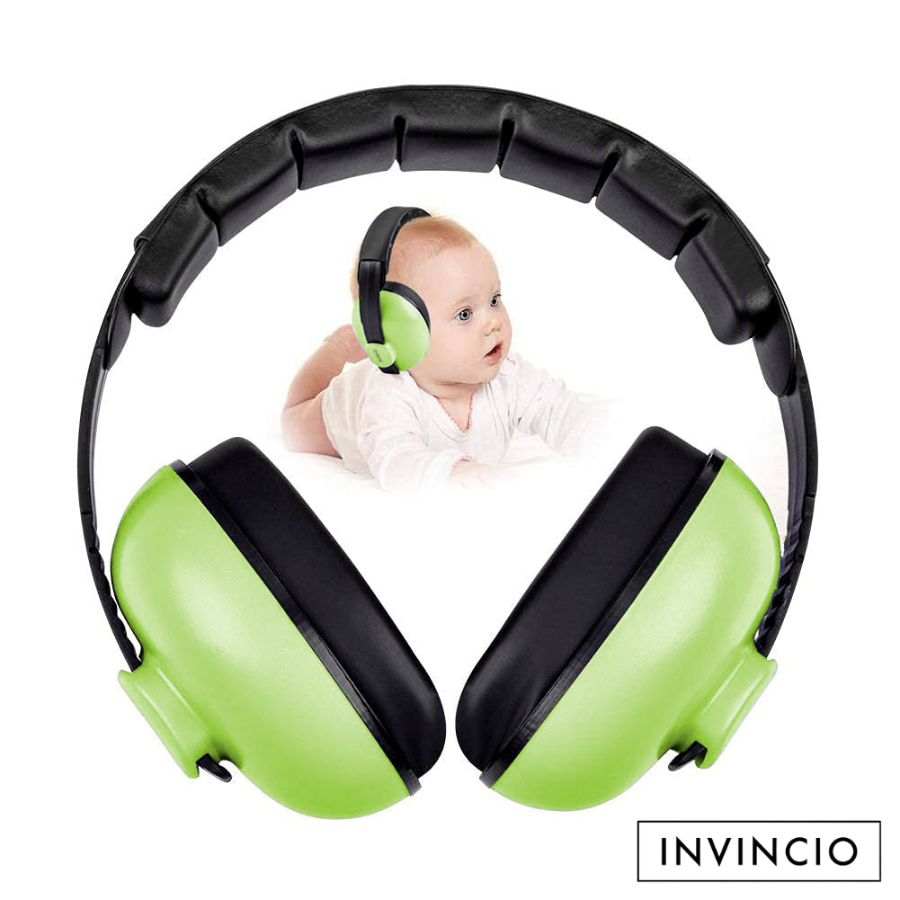 Casti antifonice pentru copii si bebelusi 3-36 luni Invincio Baby Comfort, marime reglabila, ergonomice, captusite, confortabile, usoare, pentru protectia auzului, reducere zgomot 20 dB, verde