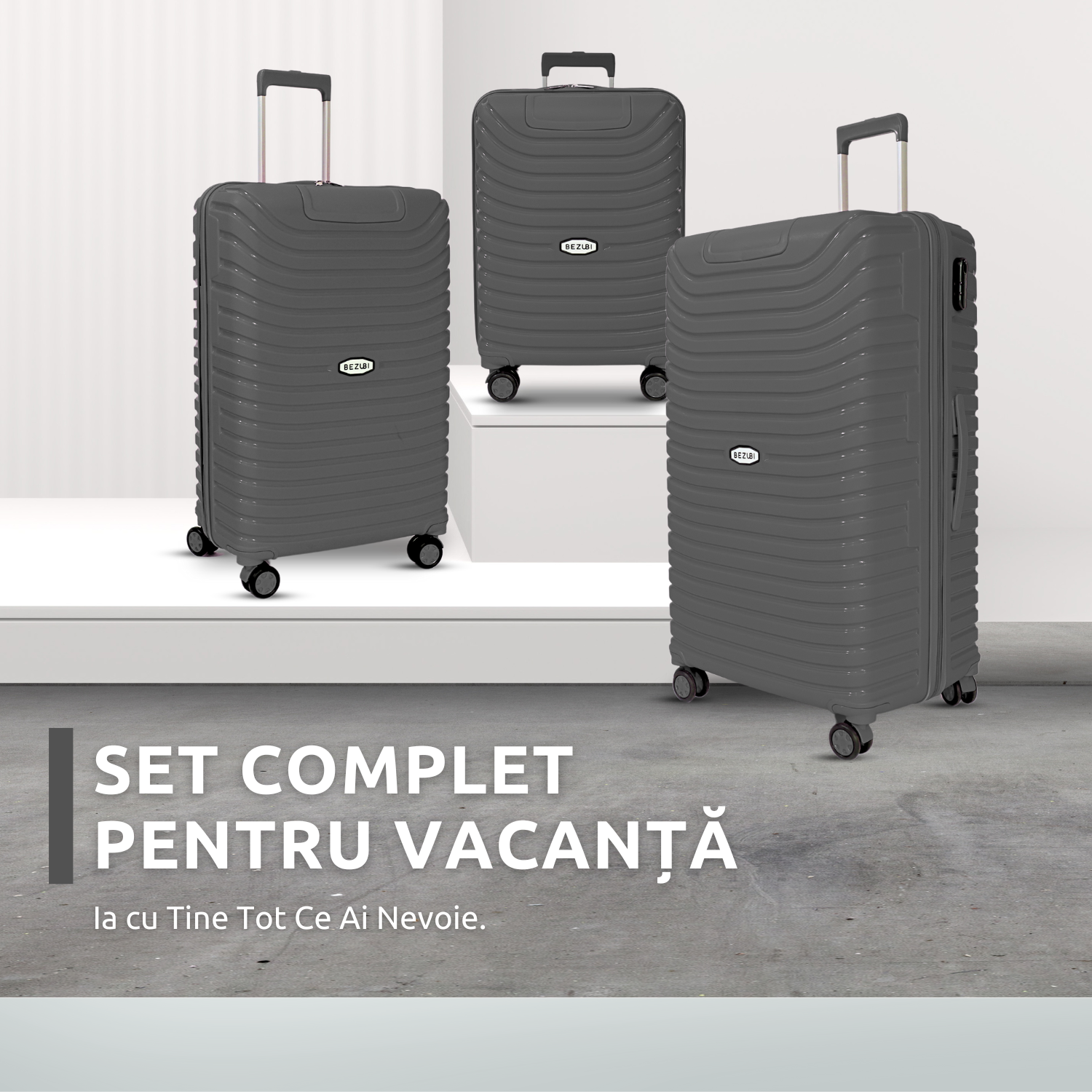 Set complet 3 trolere pentru vacanta, Gri