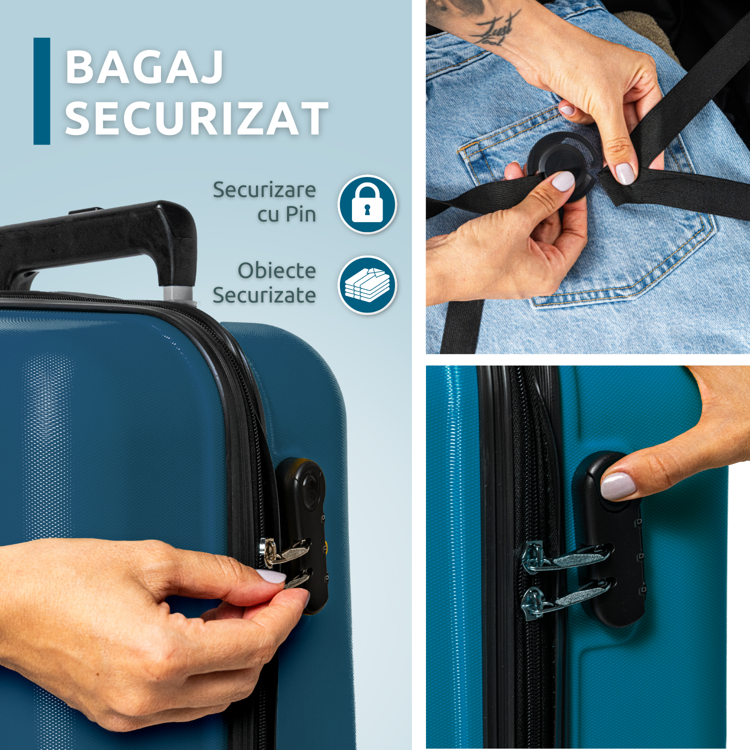 Troler Cabina Bezubi On the Go, Maner Telescopic, Albastru Azur