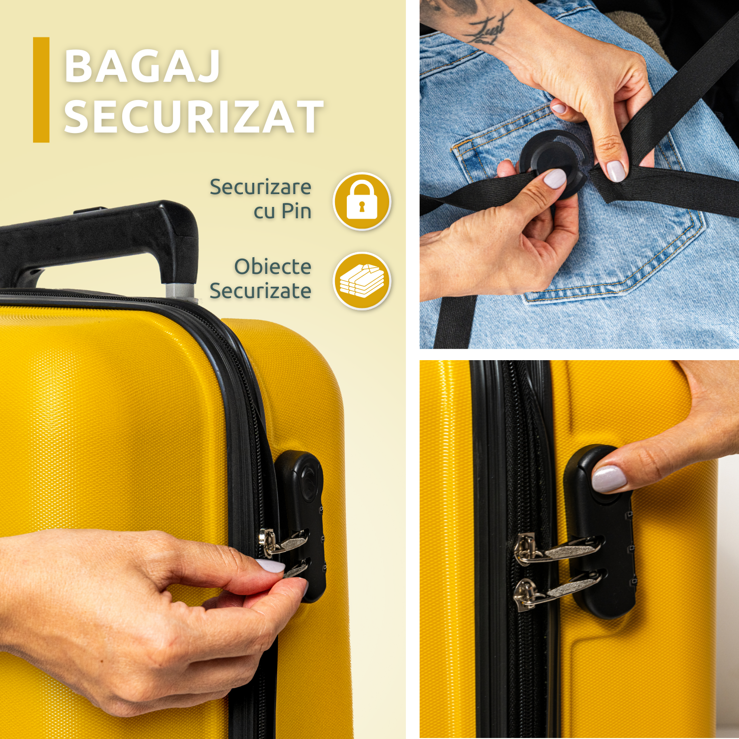 Troler Cabina Bezubi On the Go, Maner Telescopic, Galben Imperial