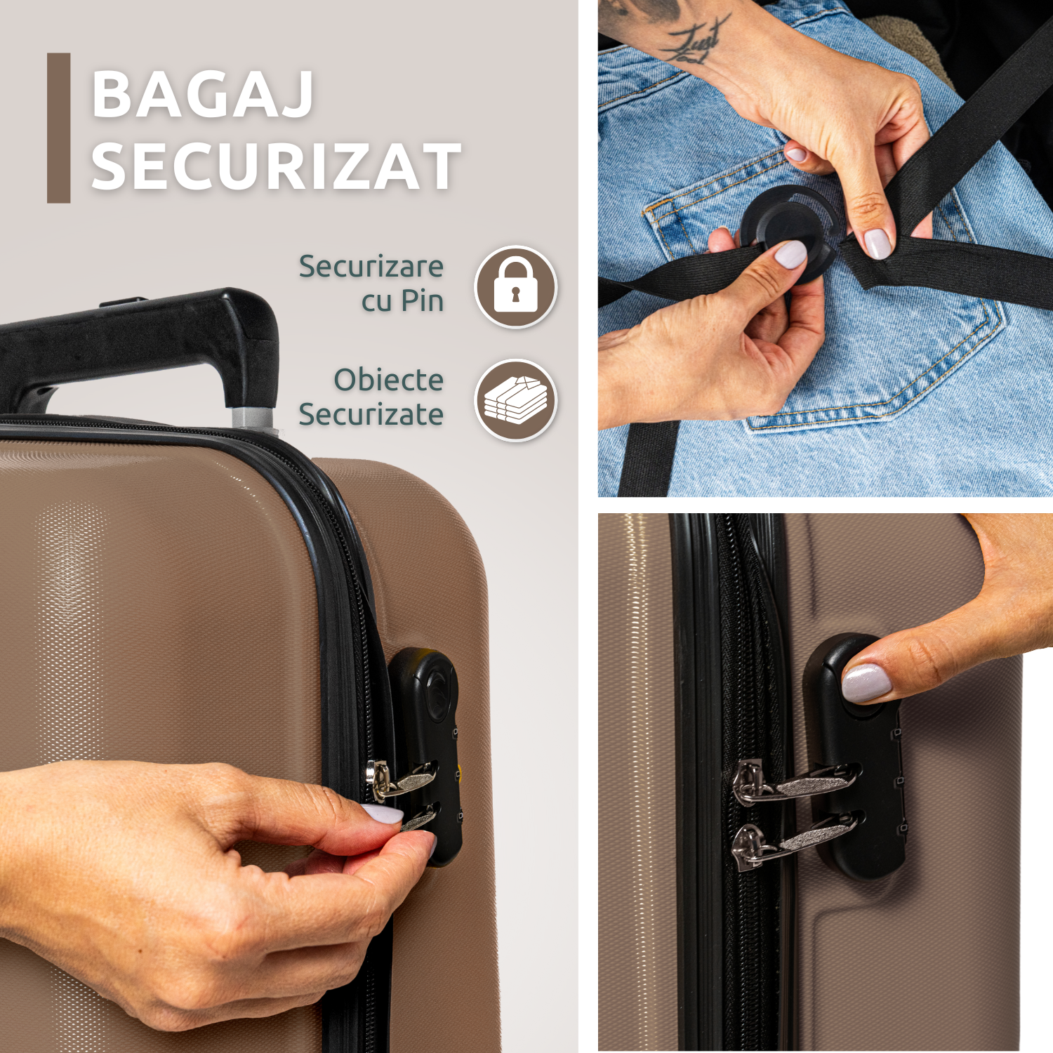 Troler Cabina Bezubi On the Go, Maner Telescopic, Golden Bronze