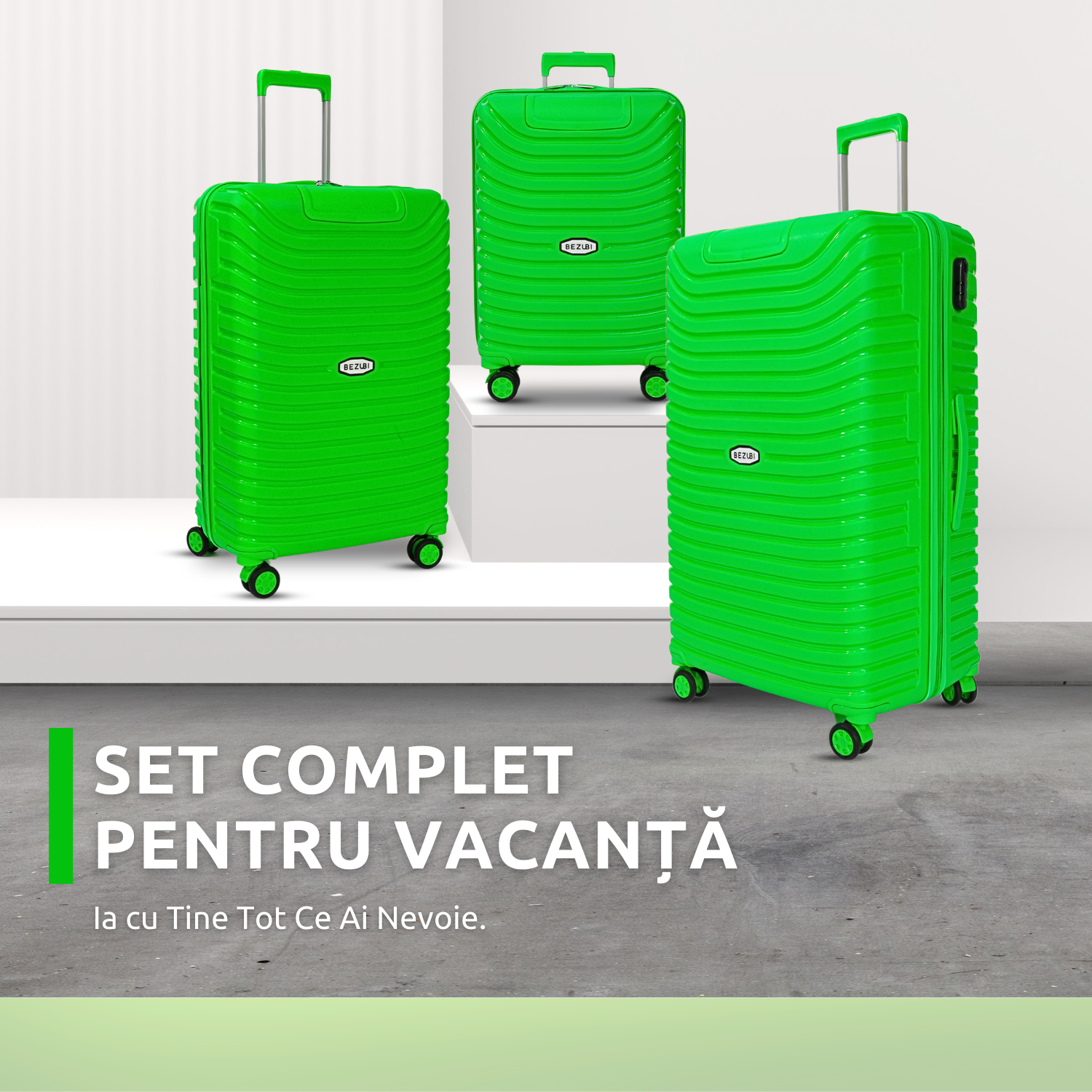 Set complet 3 trolere pentru vacanta, Verde