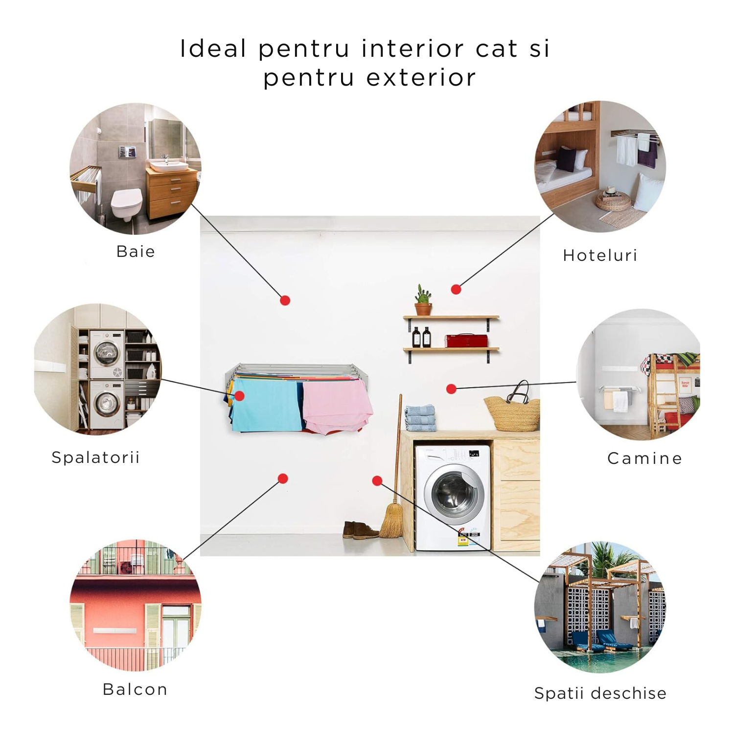 Uscator de Rufe Pliabil, Bezubi FlexDry, Montare Perete, Retractabil. Usor de instalat, Design Compact, Capacitate uscare 8.4 m, Sustine pana la 30 de kg, Metalic vopsit electrostatic Pentru Interior si Exterior, 120 cm. Gri