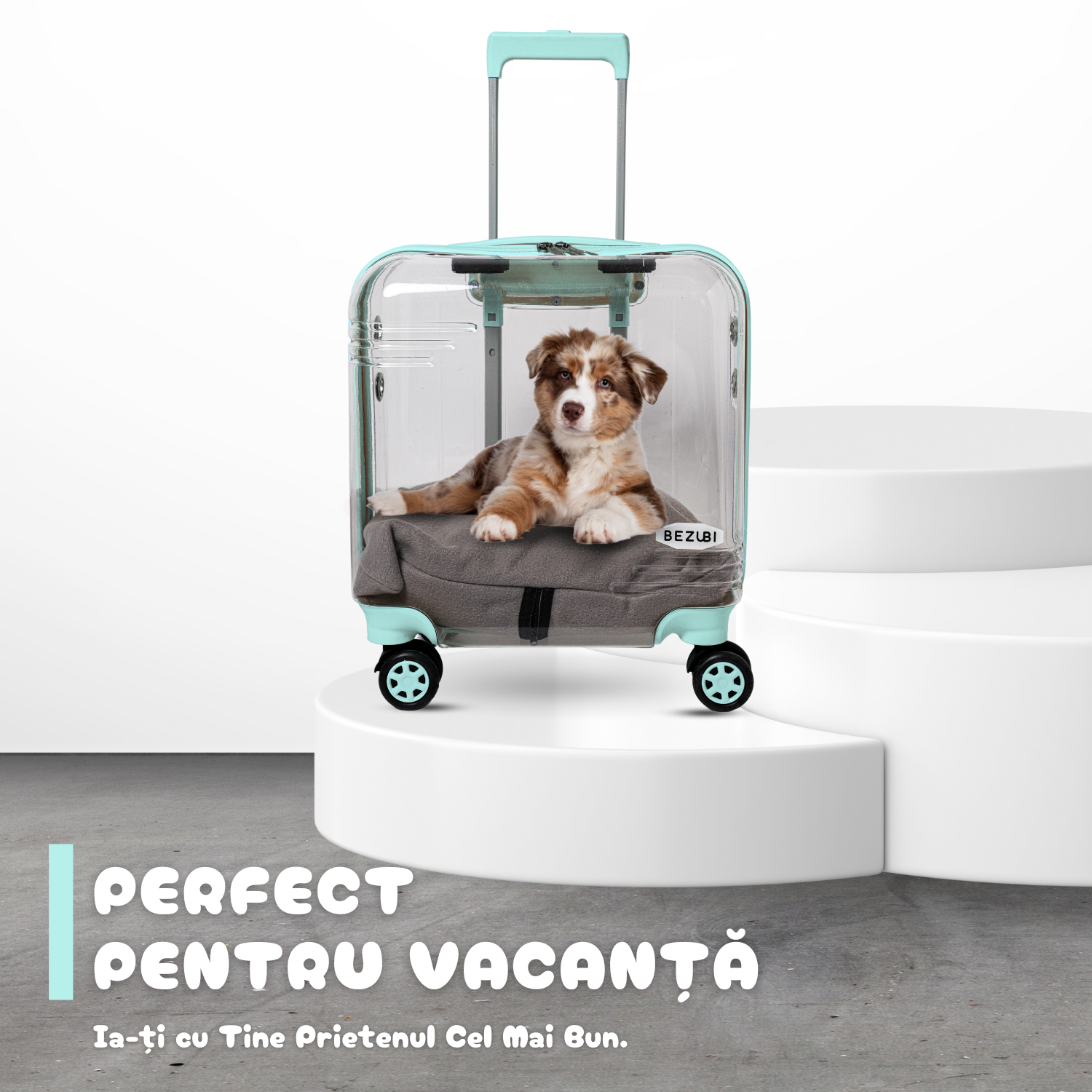 Troler Transport Bezubi Pet, pentru Animale de Companie, Albastru Pastel